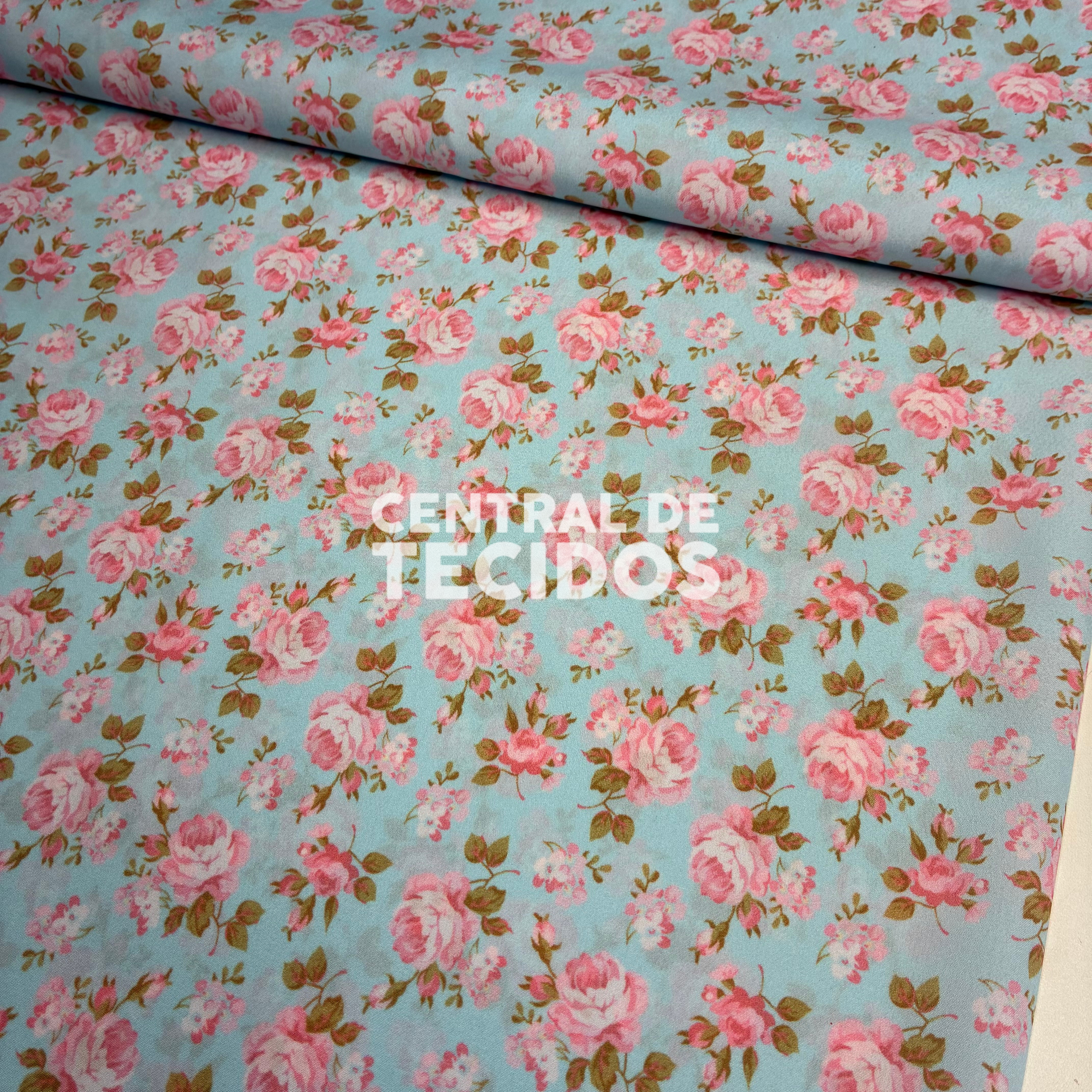 Oxfordine Digital Floral Lúcia Fundo Turquesa