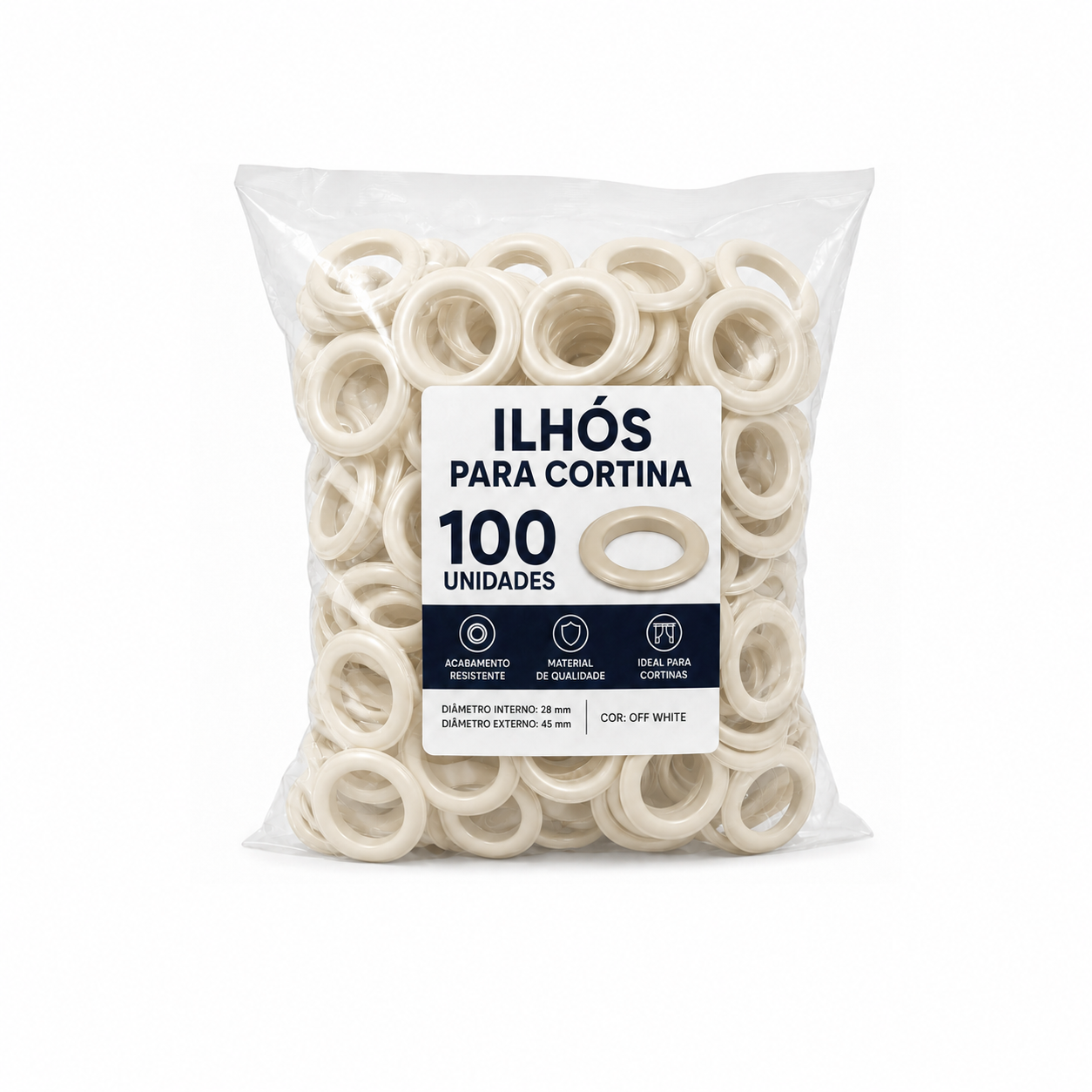 100 Unidades de Ilhós para Cortina Off White
