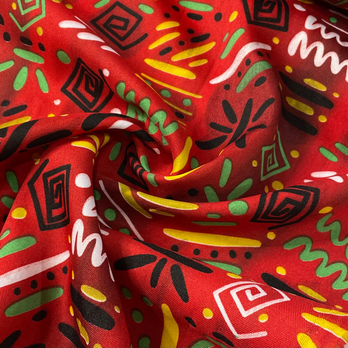 Oxford Afro Espirais e Grafismos Fundo Vermelho