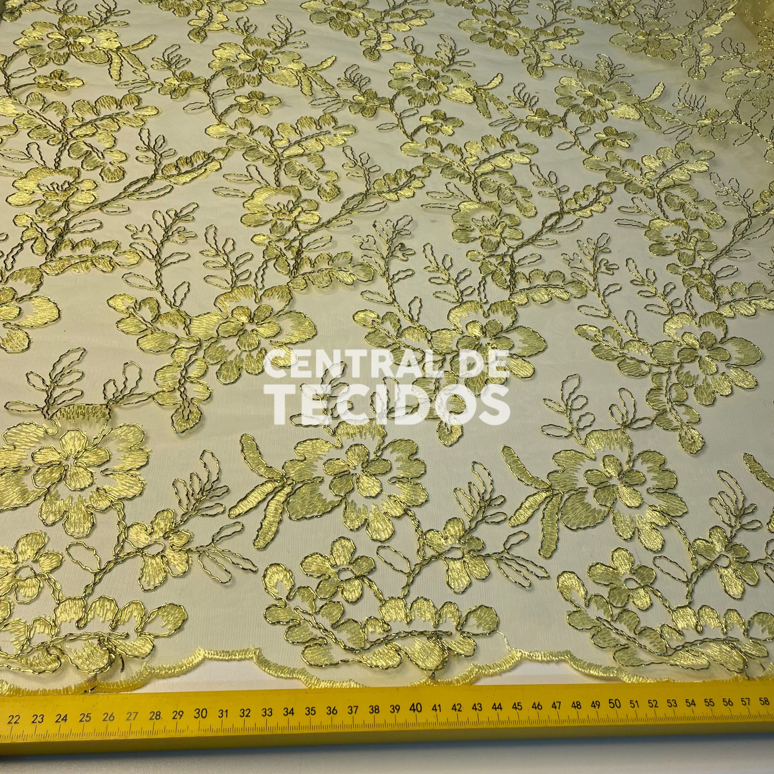 Tule Bordado Metalic Dourado