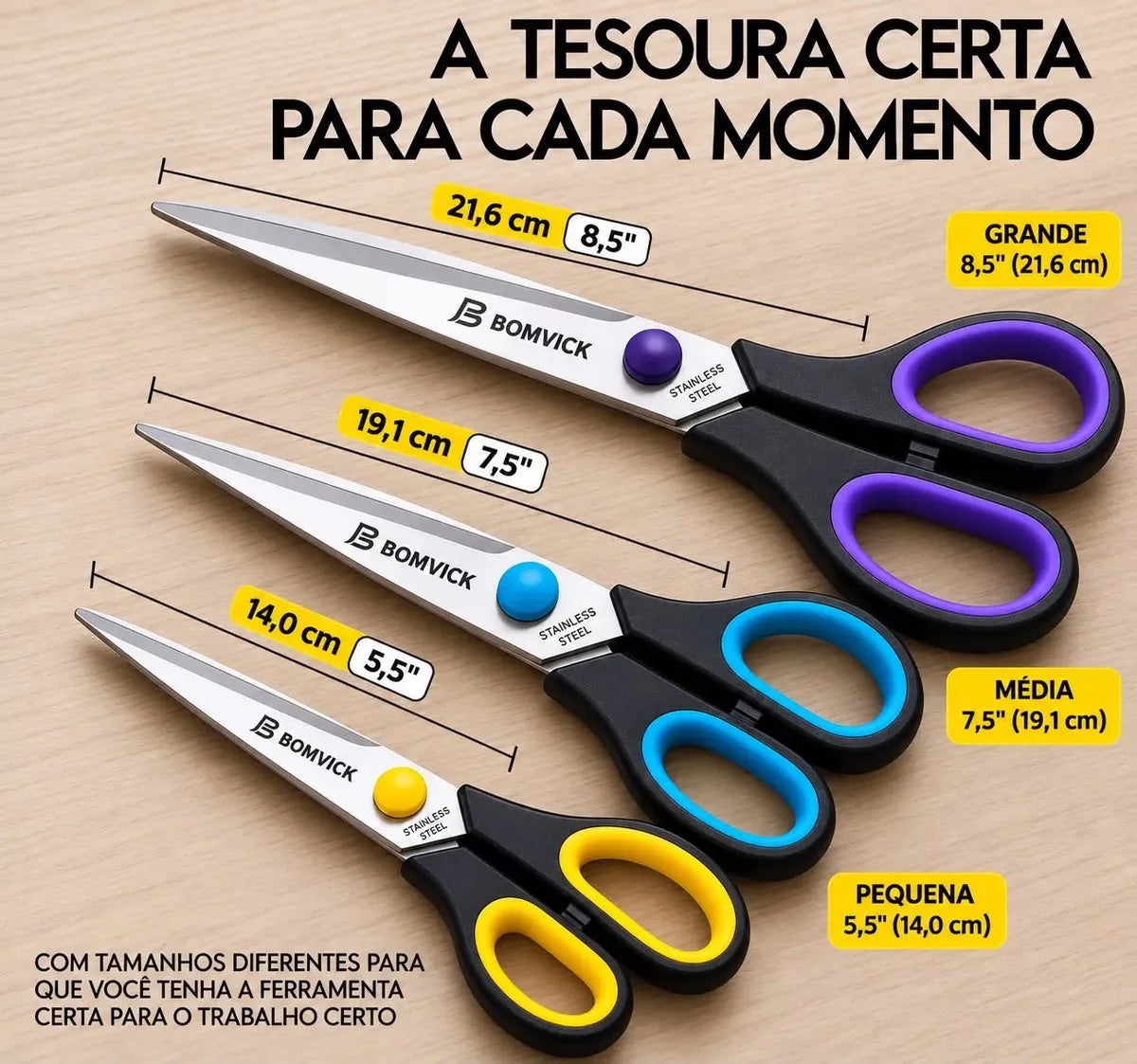 Kit 3 Tesouras Costura Inox Multiuso