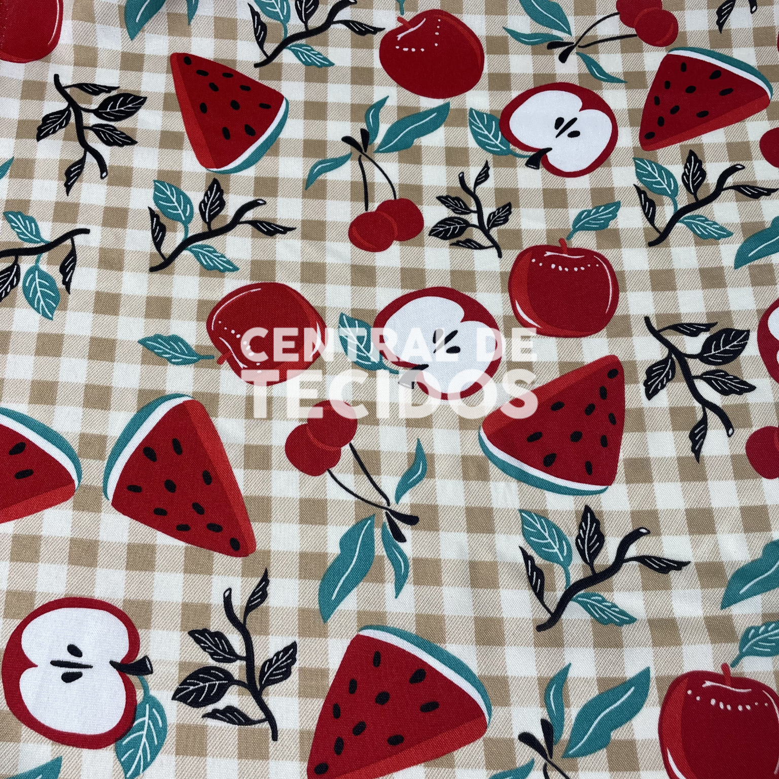 Oxford Mix Frutas Fundo Xadrez Bege