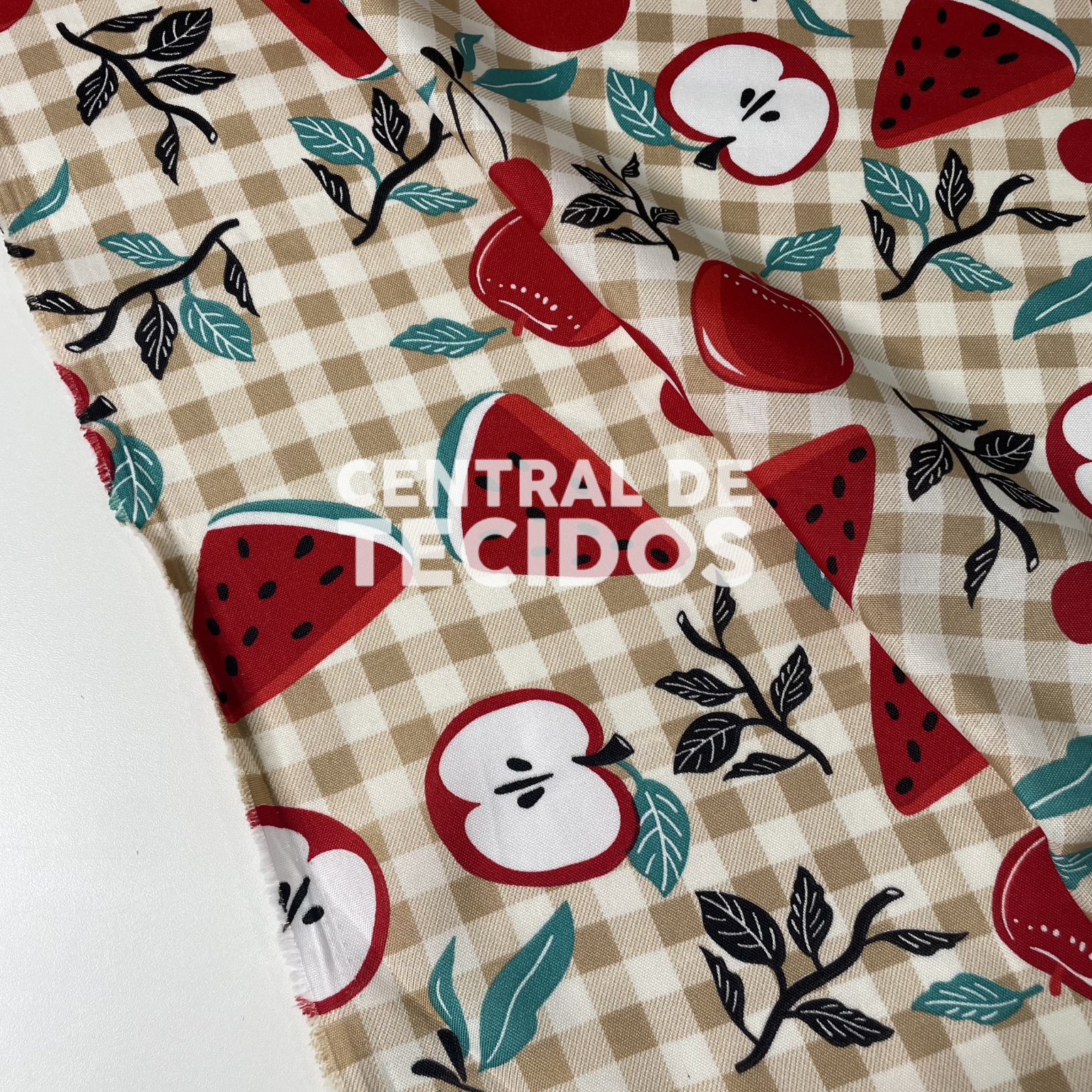 Oxford Mix Frutas Fundo Xadrez Bege