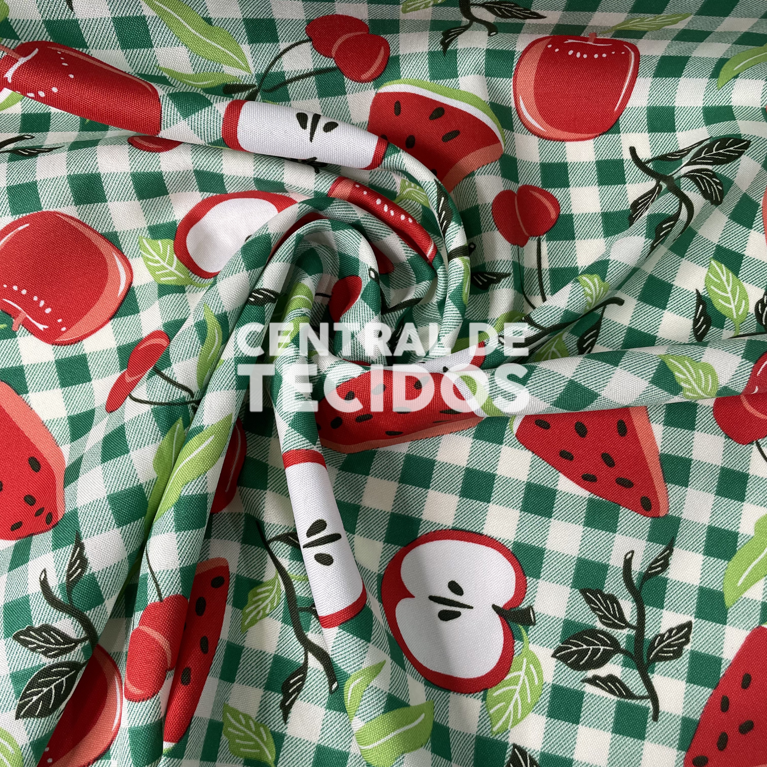 Oxford Mix Frutas Fundo Xadrez Verde