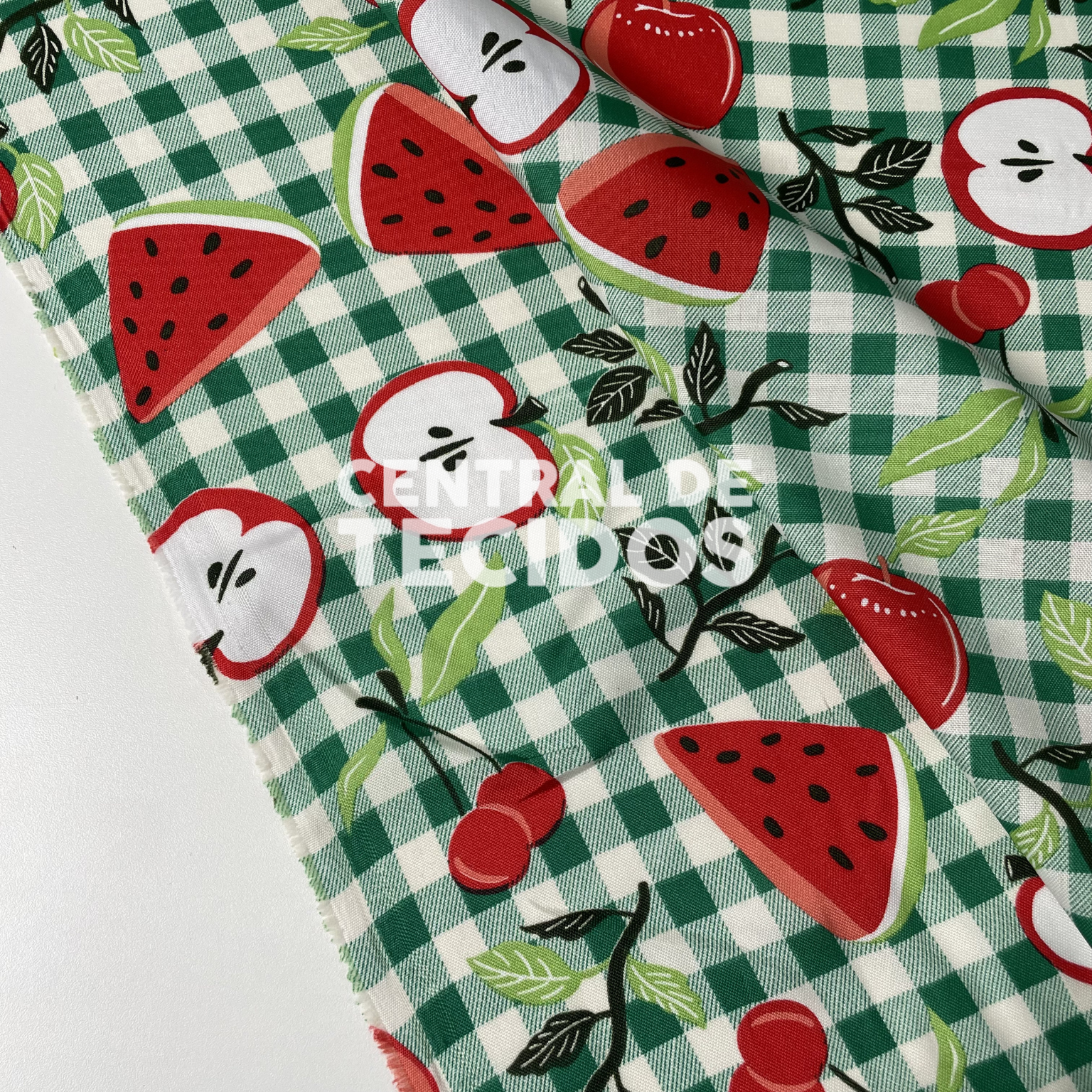 Oxford Mix Frutas Fundo Xadrez Verde
