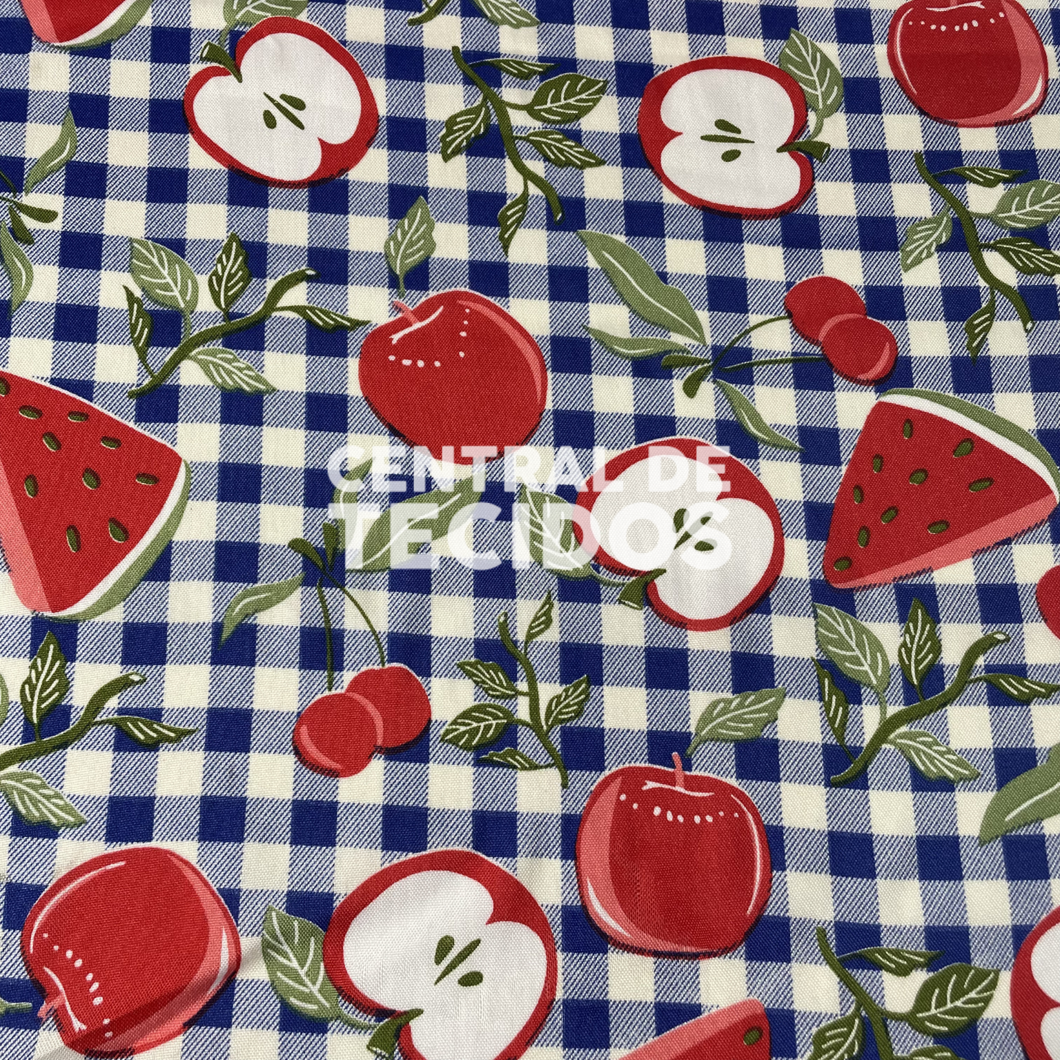 Oxford Mix Frutas Fundo Xadrez Azul