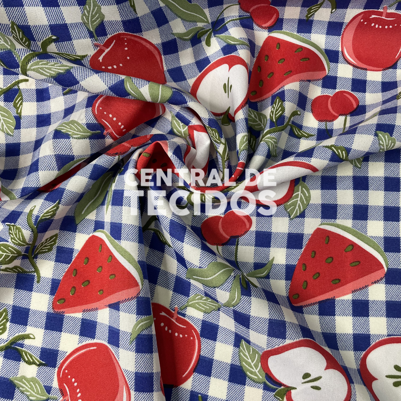 Oxford Mix Frutas Fundo Xadrez Azul