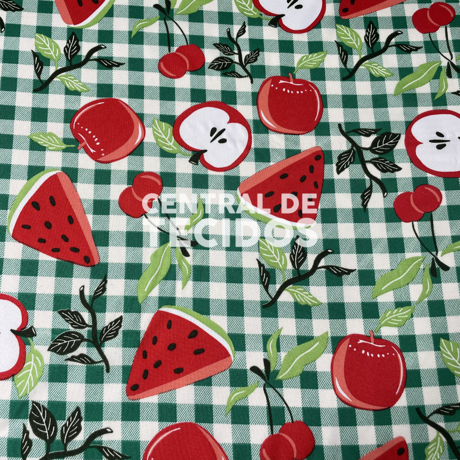 Oxford Mix Frutas Fundo Xadrez Verde