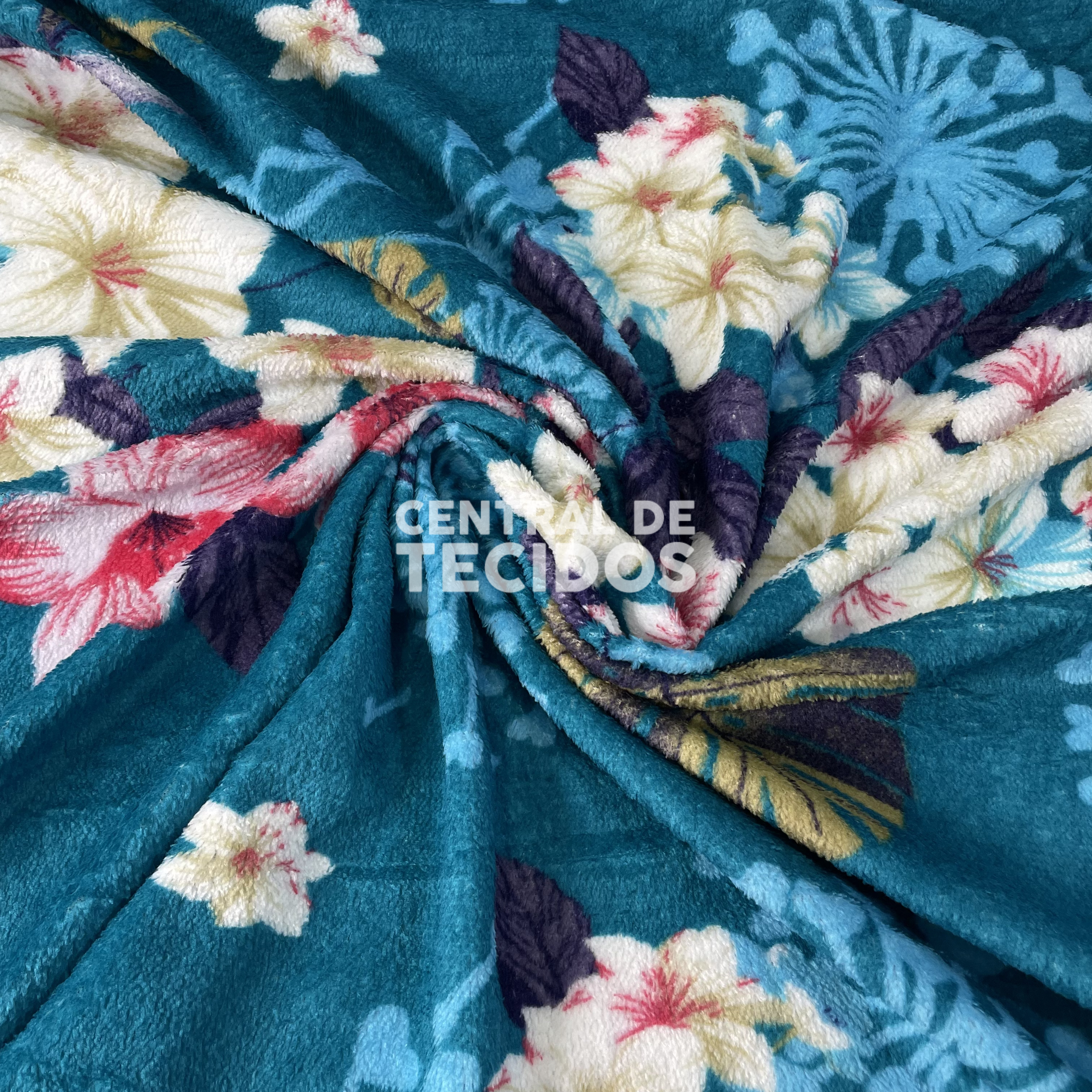 Fleece Térmica Casal Floral Ciano