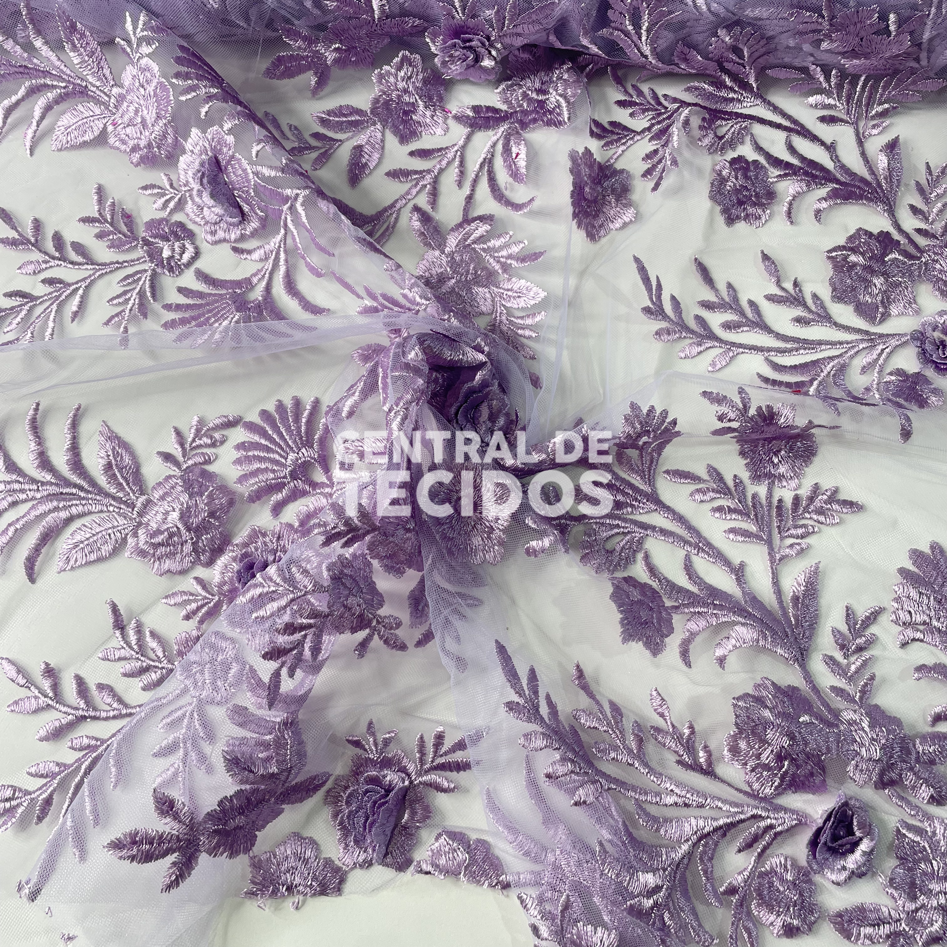 Tule Bordado London 3D Lilás