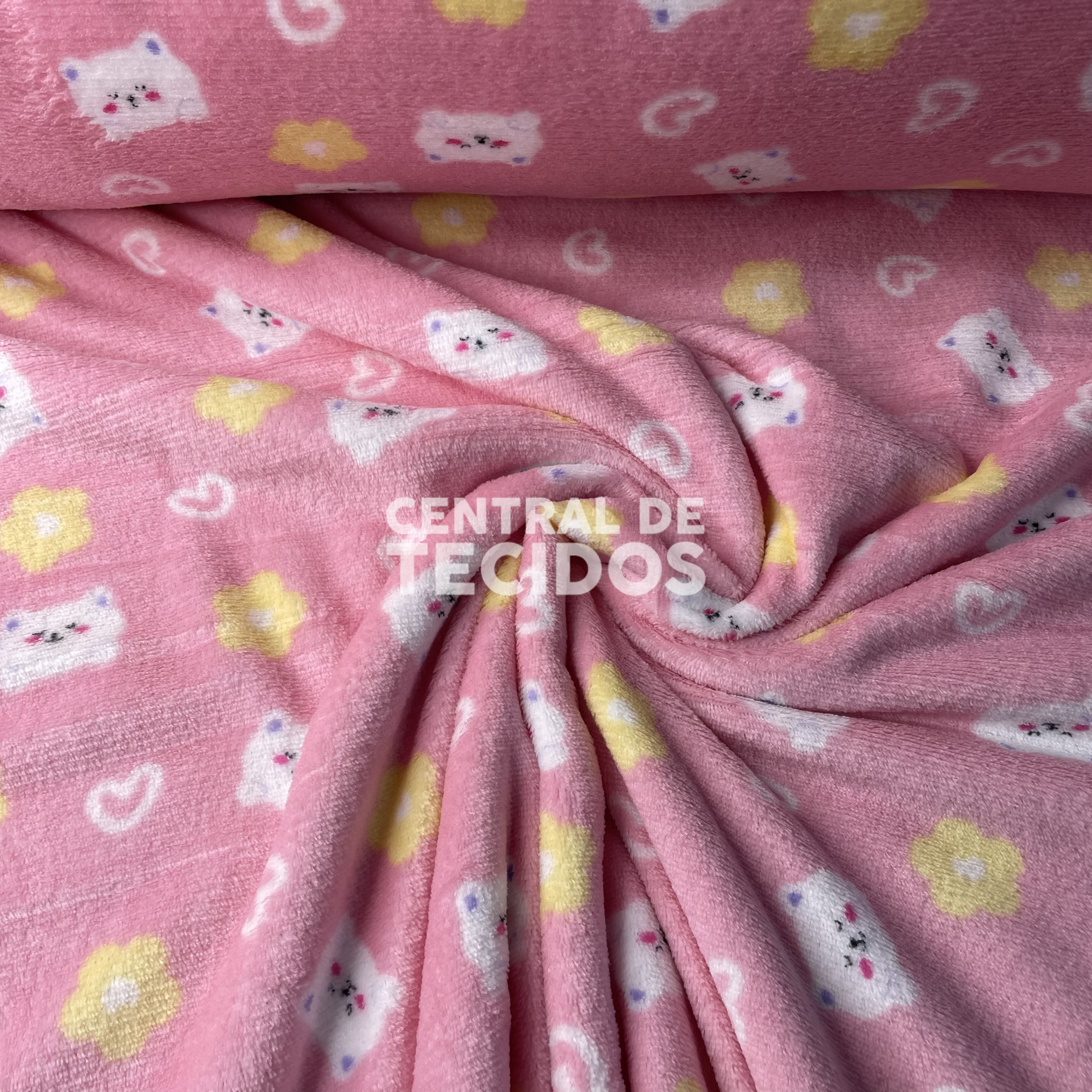 Fleece Térmica Rosa Ursos e Flores