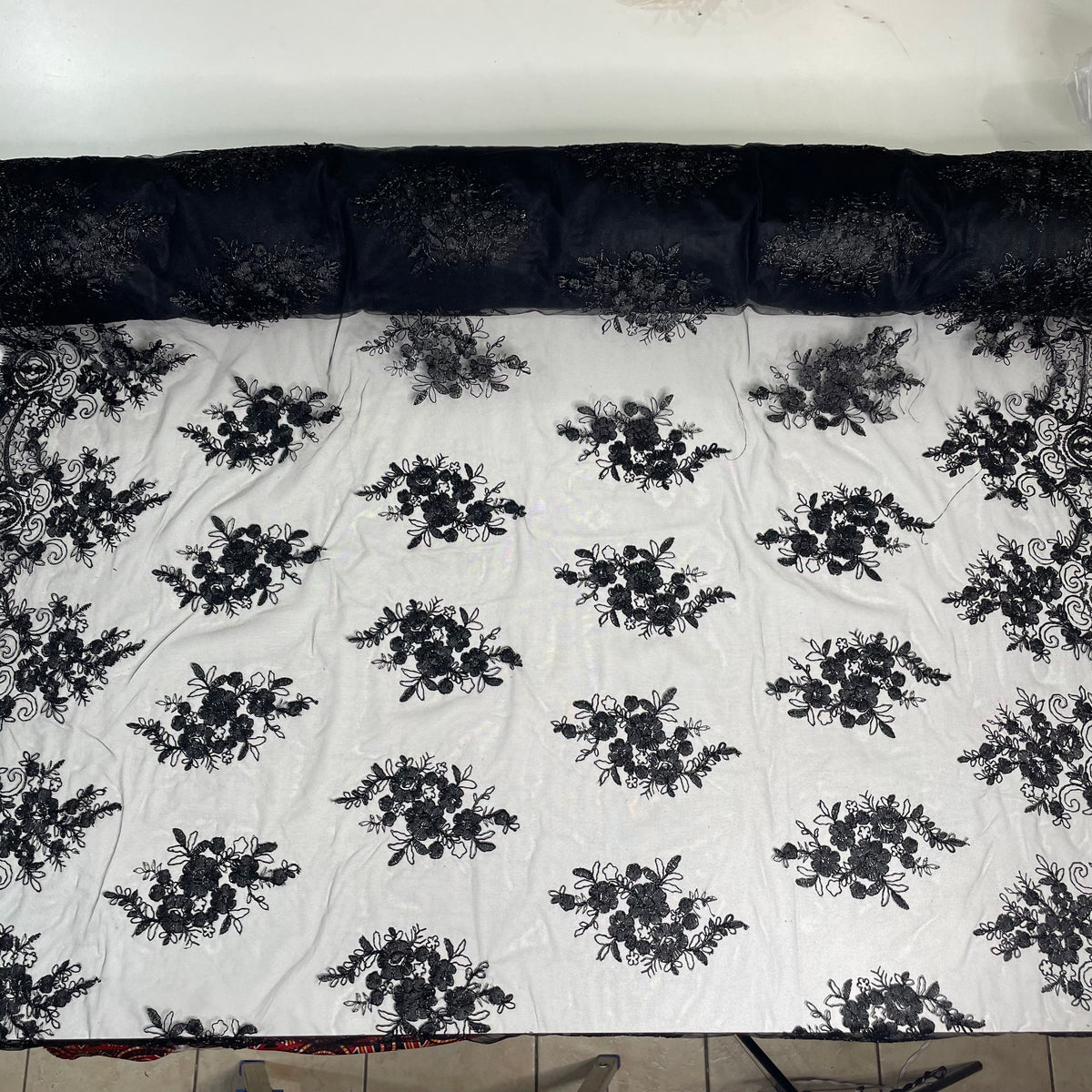 Tule Bordado Metalic Preto Fio Preto