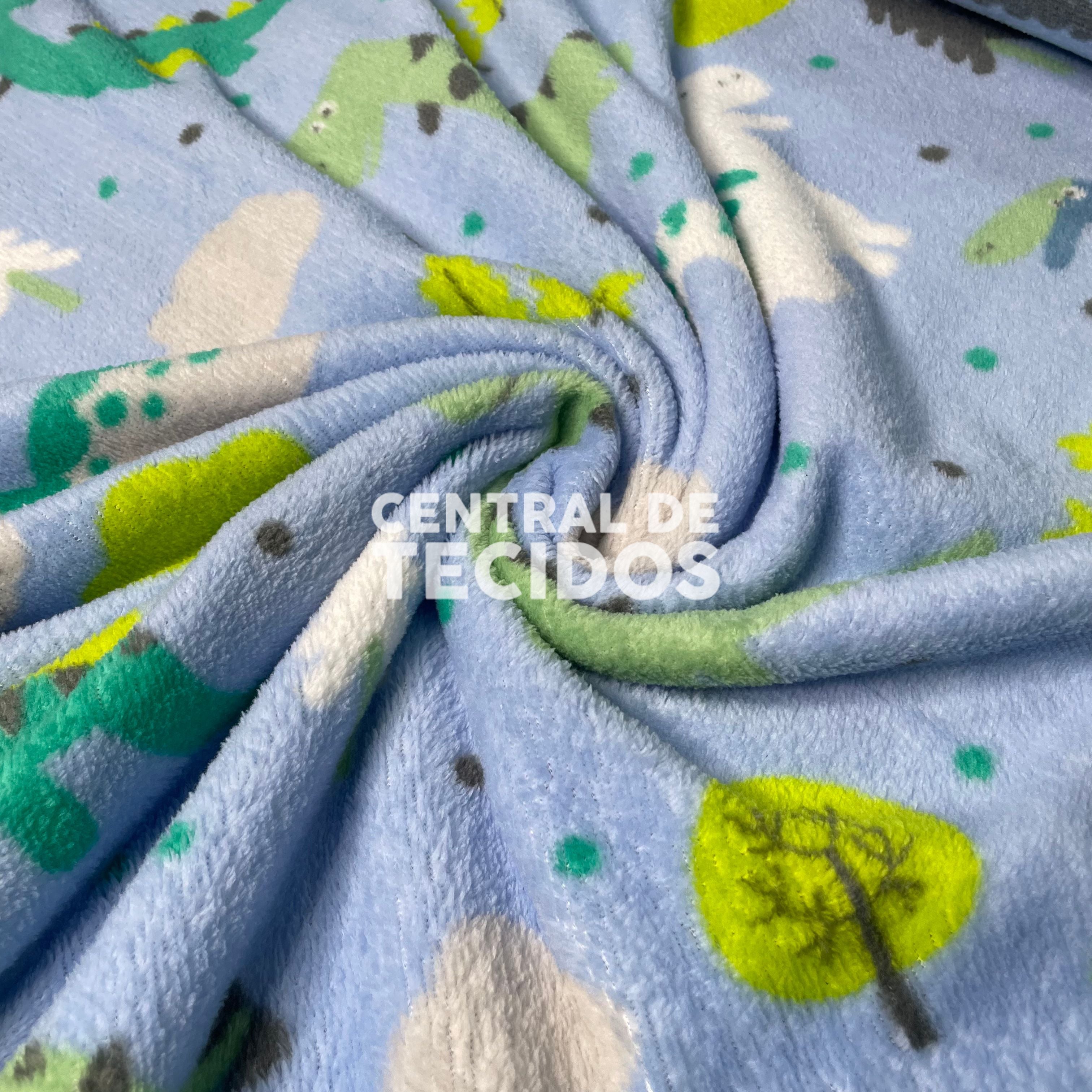 Fleece Dinossauros Azul Bebê