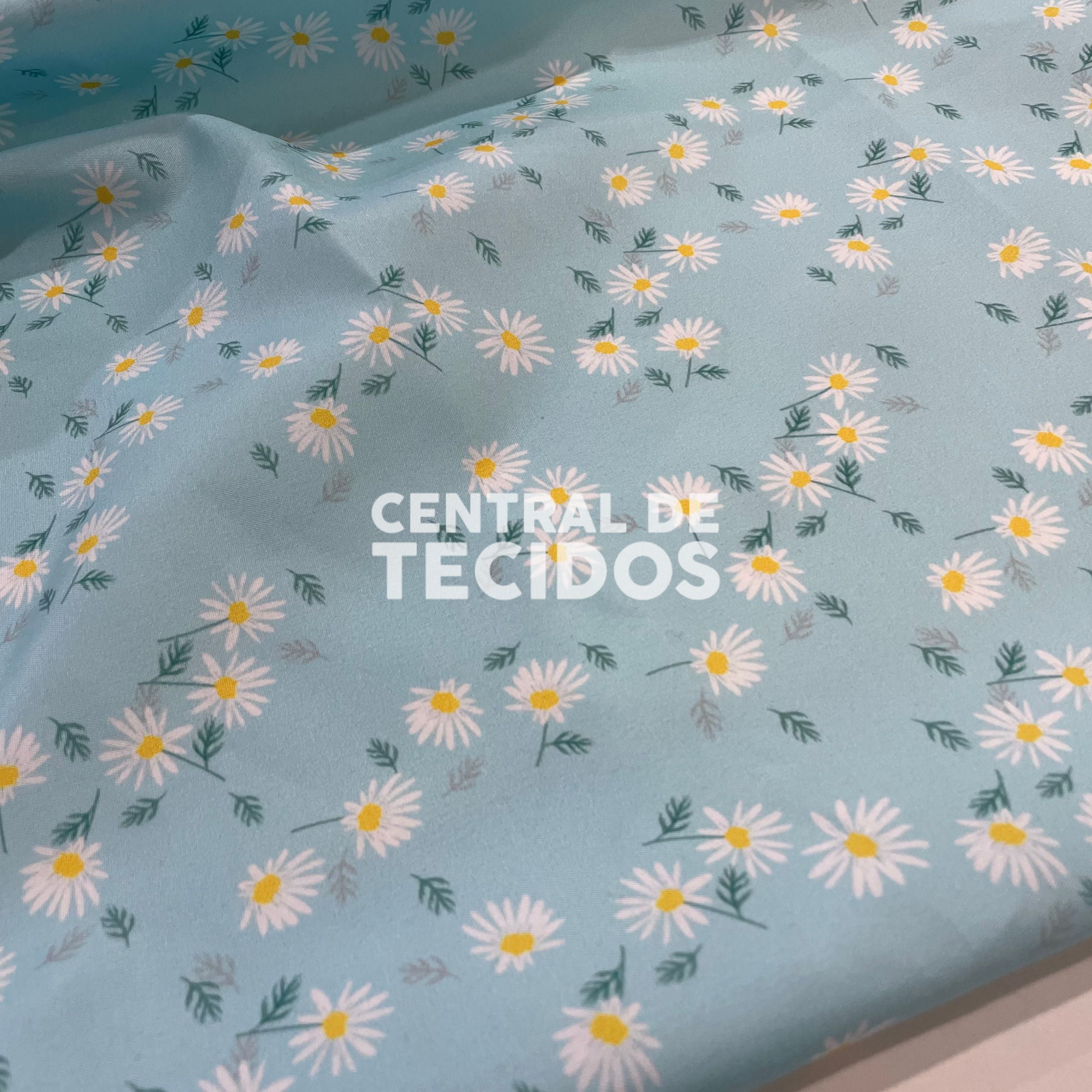 Oxfordine Digital Floral Fundo Azul Bebê