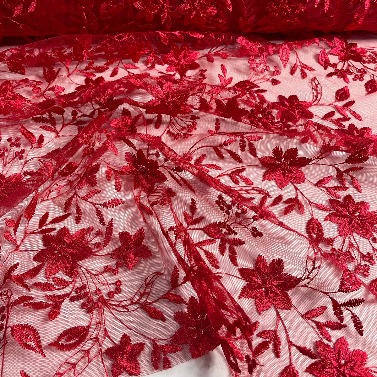 Tule Bordado Nice Vermelho