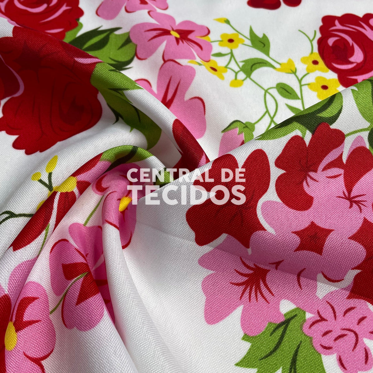 Oxford Estampado Flores Vermelhas e Rosas