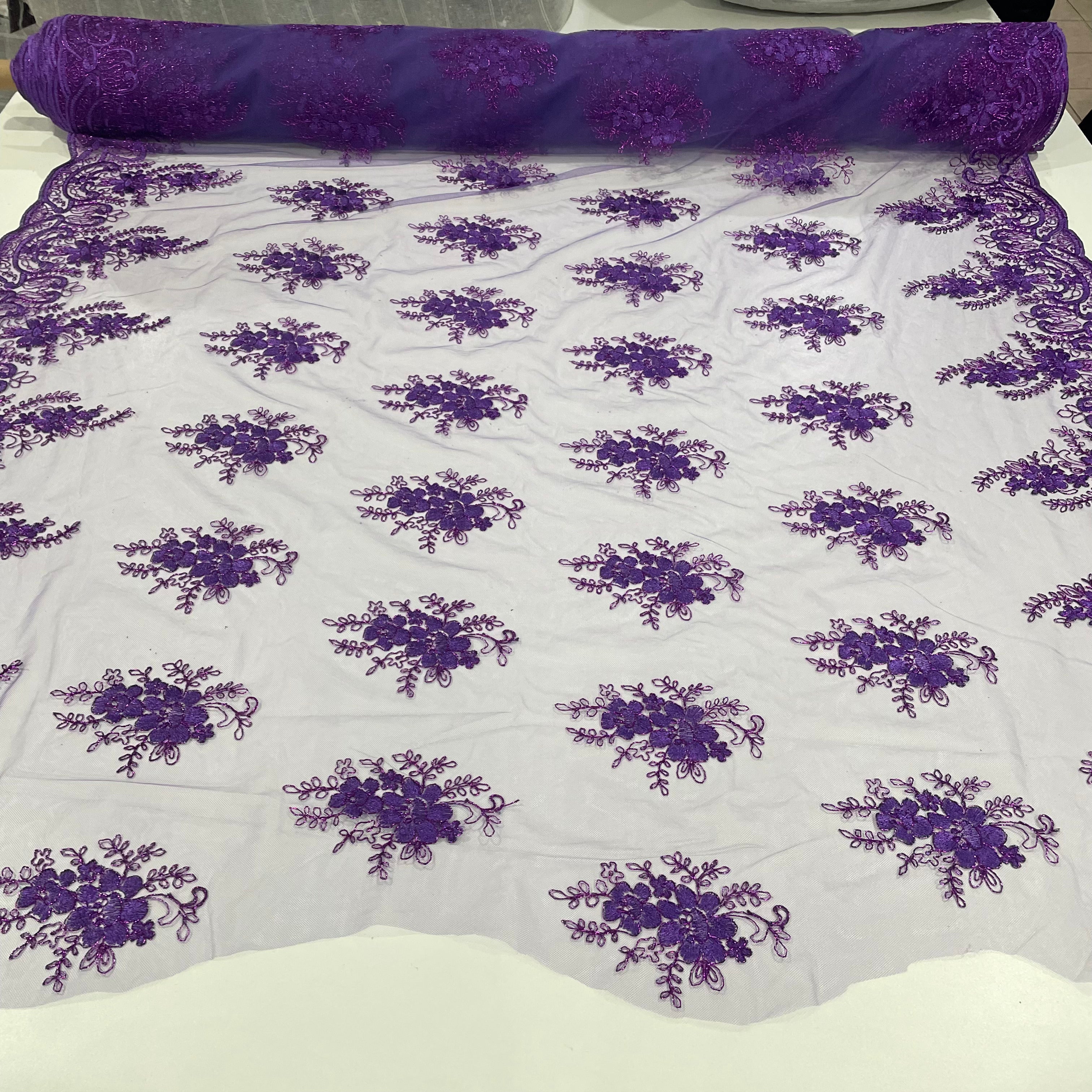 Tule Bordado Metalic Roxo