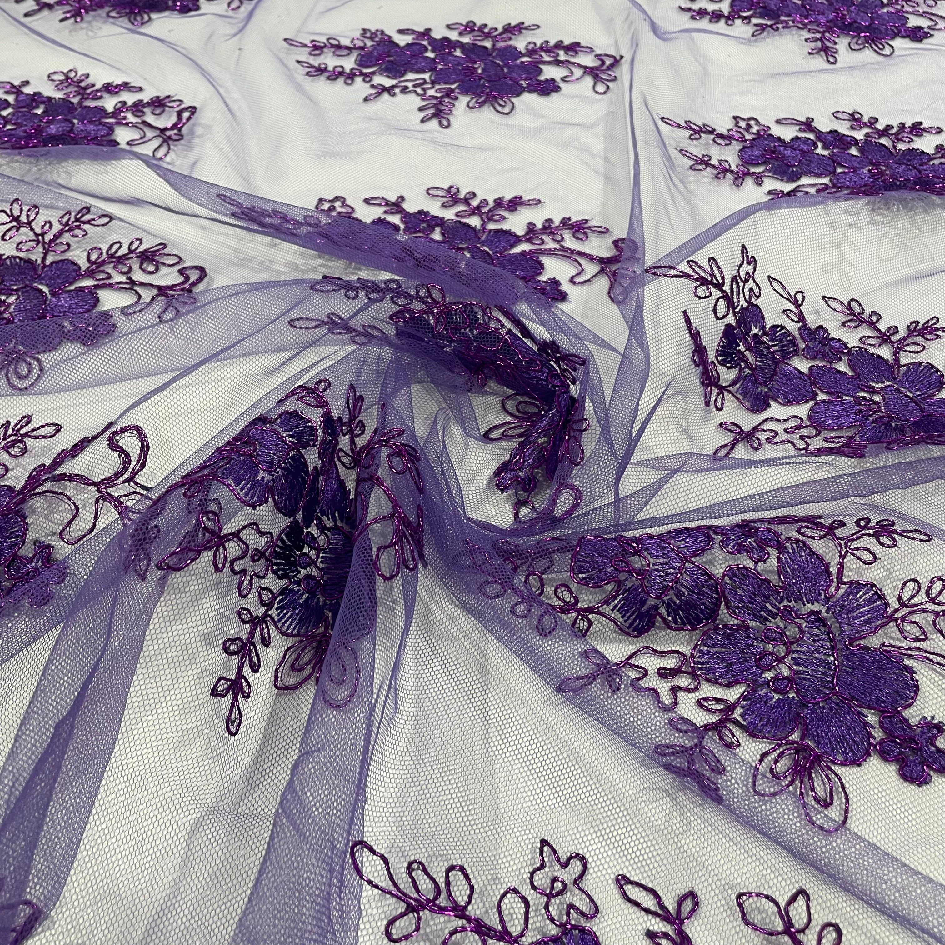 Tule Bordado Metalic Roxo