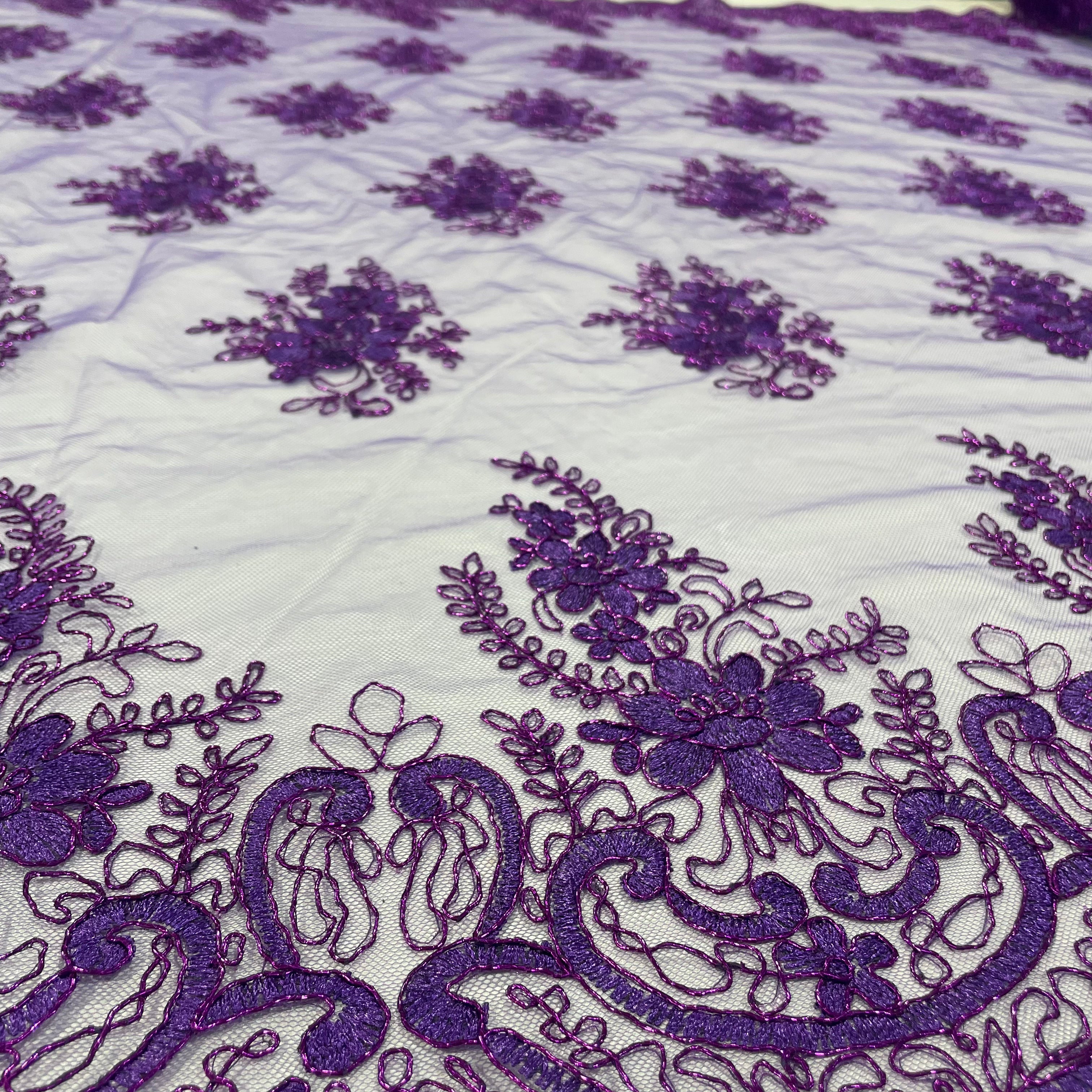 Tule Bordado Metalic Roxo