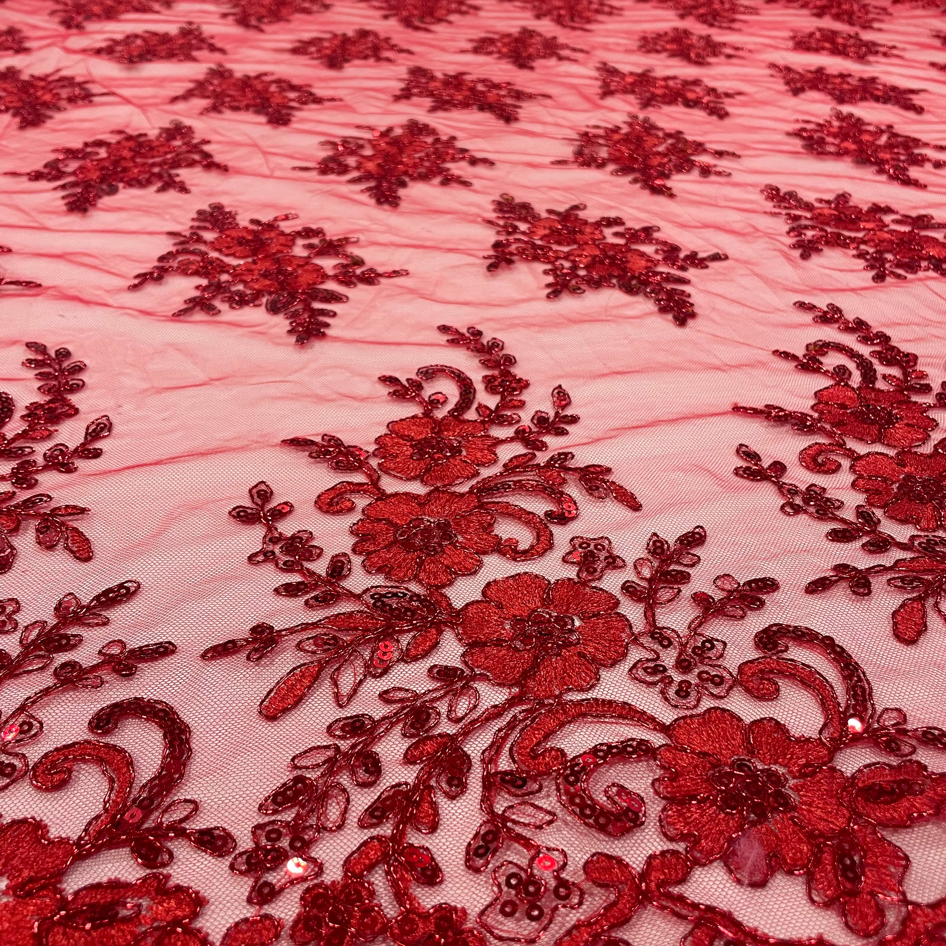 Tule Bordado Soho Metalic Vermelho Rubi