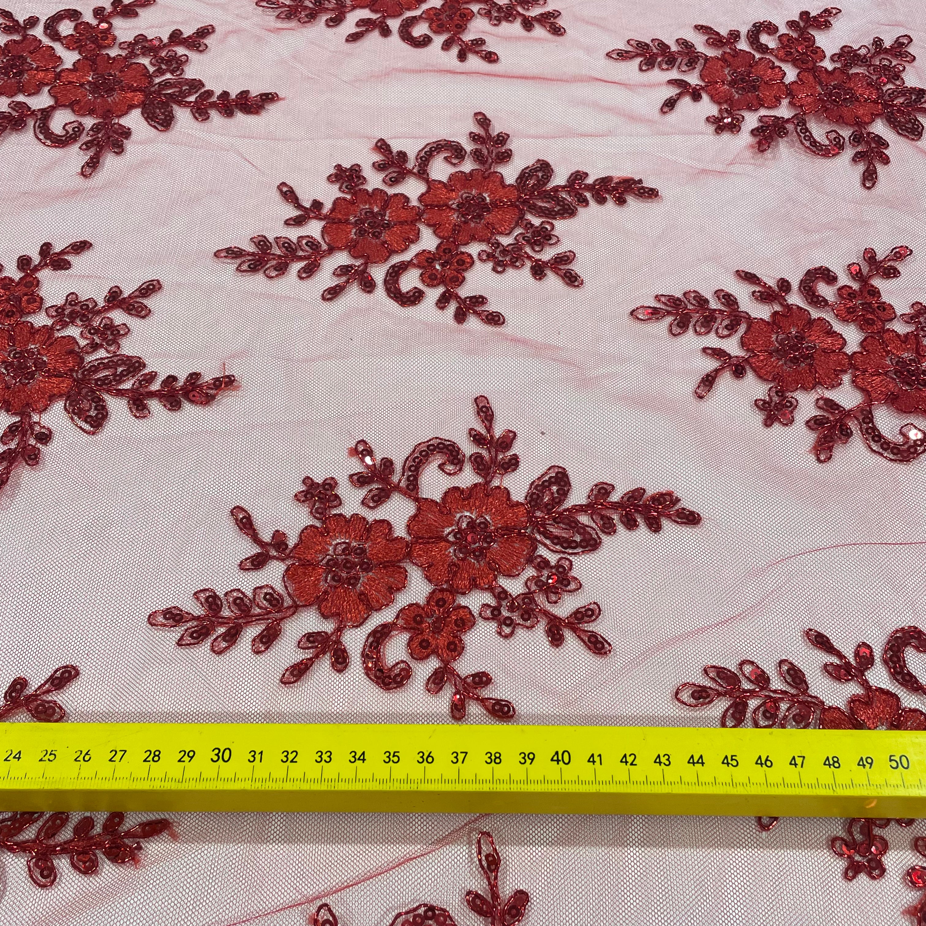 Tule Bordado Soho Metalic Vermelho Rubi