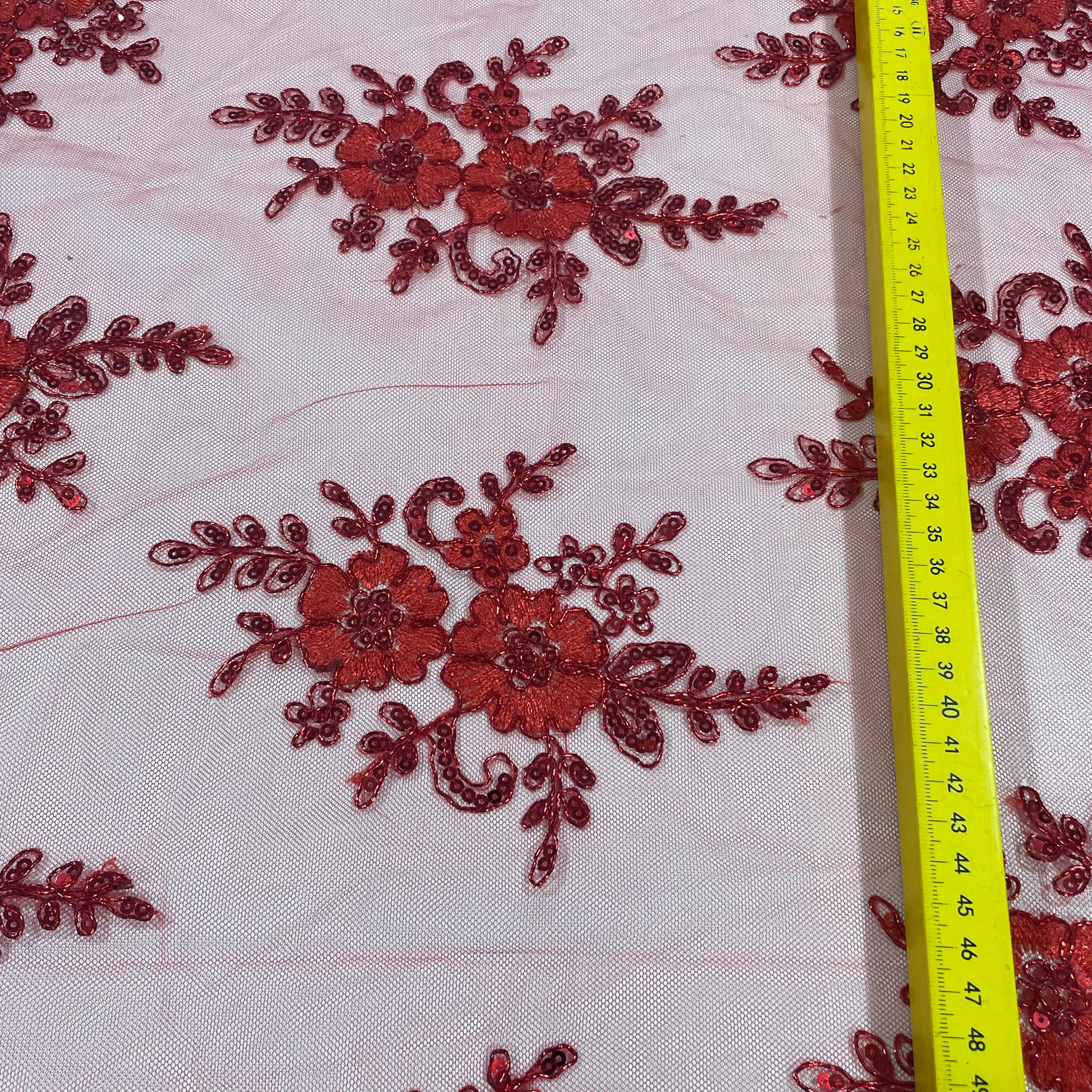 Tule Bordado Soho Metalic Vermelho Rubi