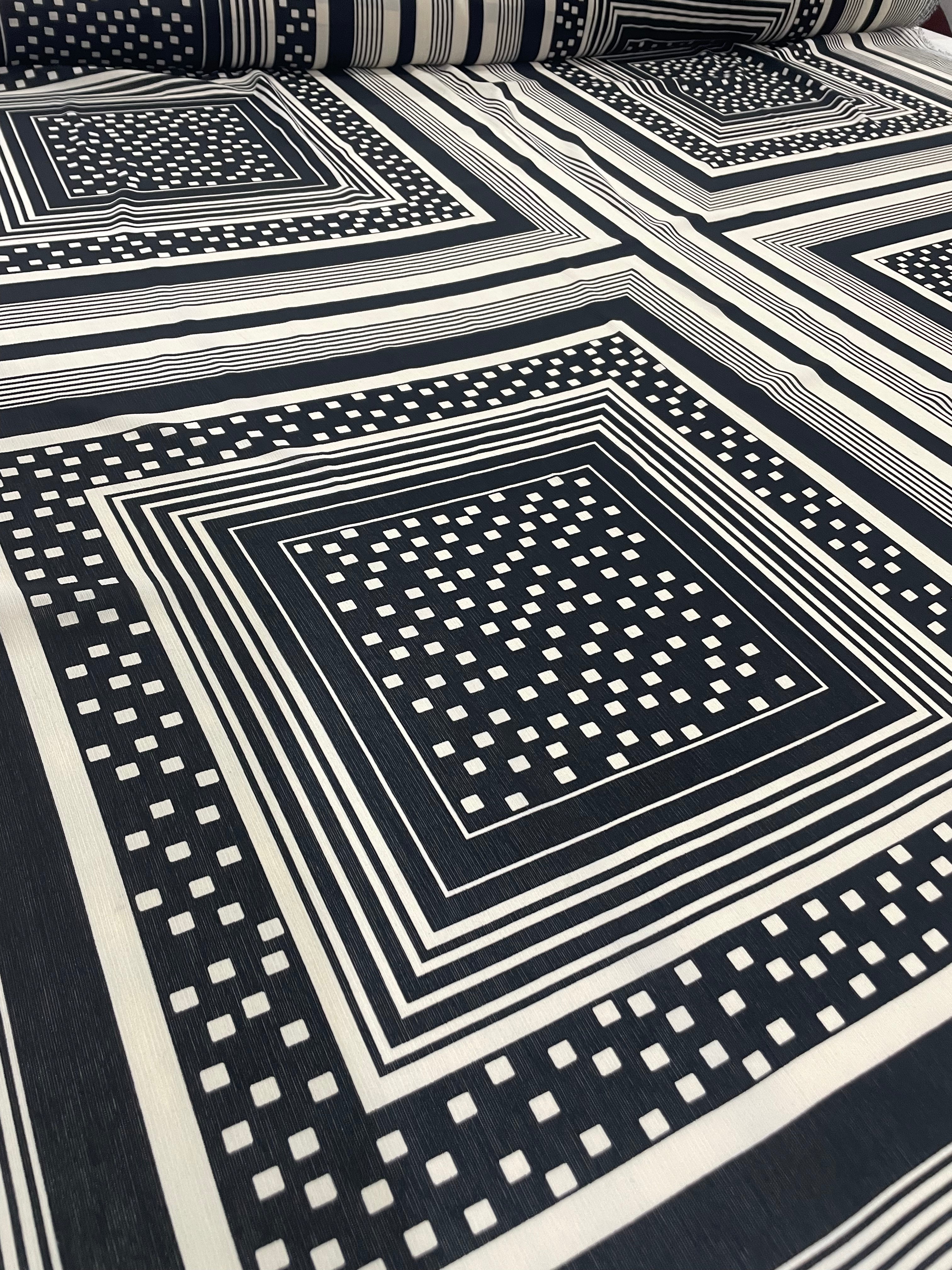 Crepe Bamboo Crinkle Estampado Lenços Branco e Preto