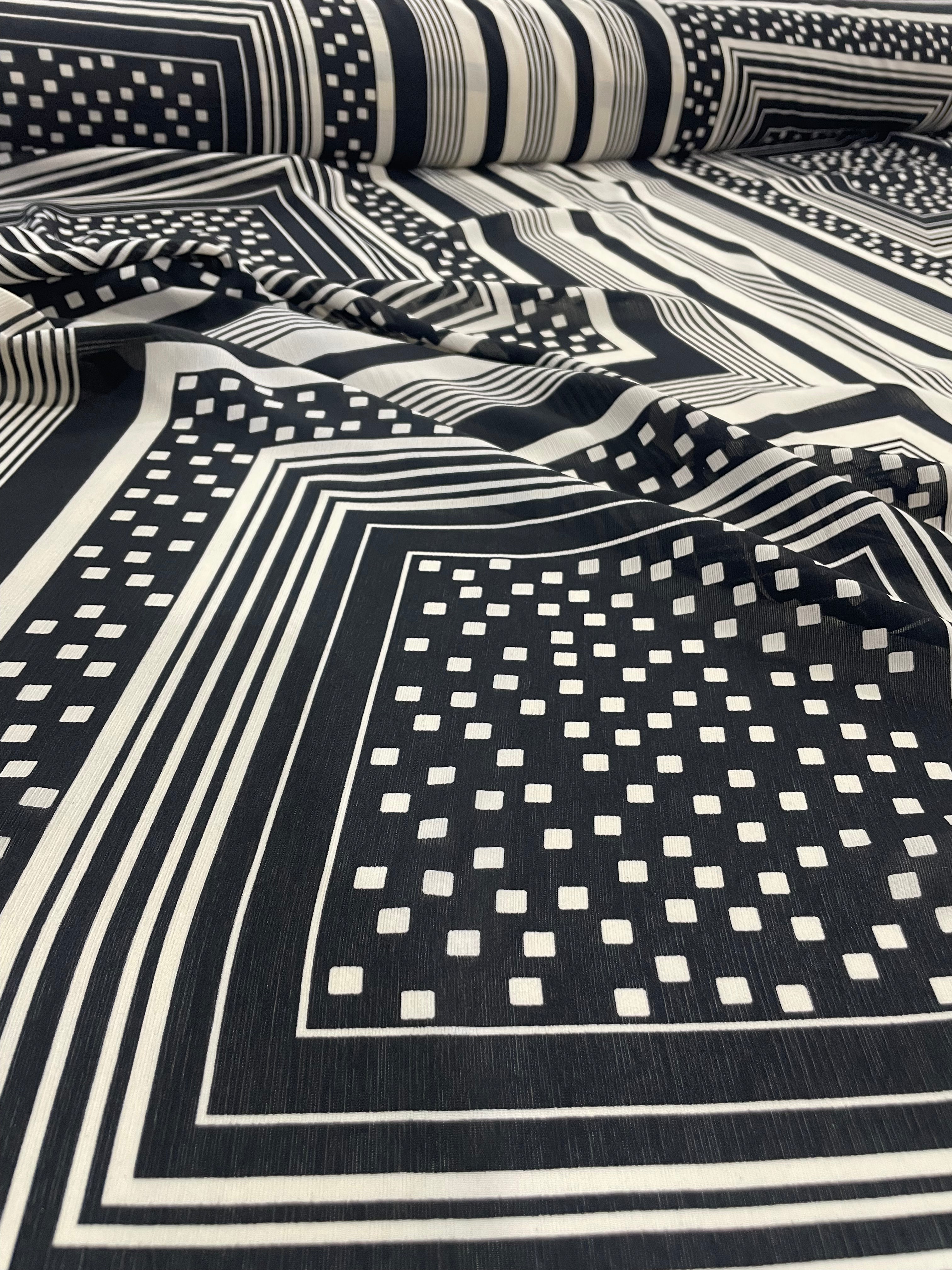 Crepe Bamboo Crinkle Estampado Lenços Branco e Preto