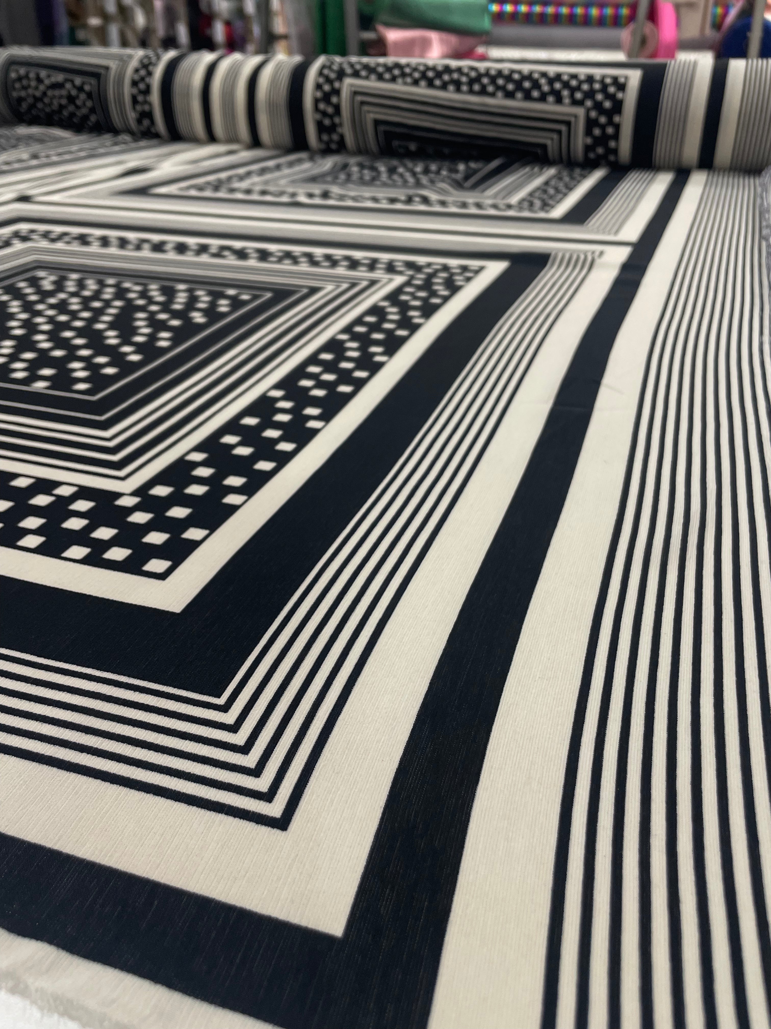 Crepe Bamboo Crinkle Estampado Lenços Branco e Preto