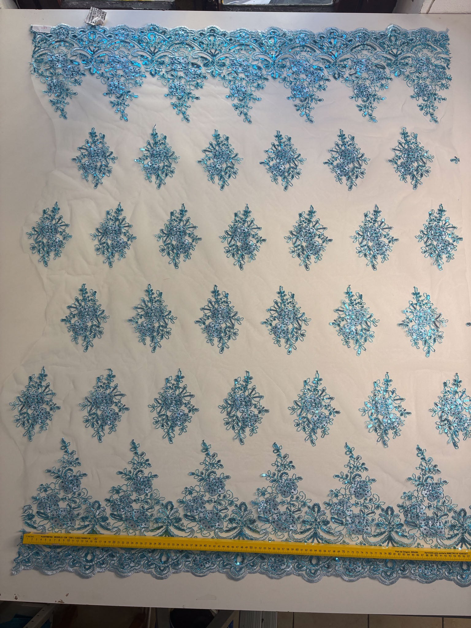 Tule Bordado Metalic Godess 559 Azul Claro - Comprimento: 1,05m X Largura: 1,38m