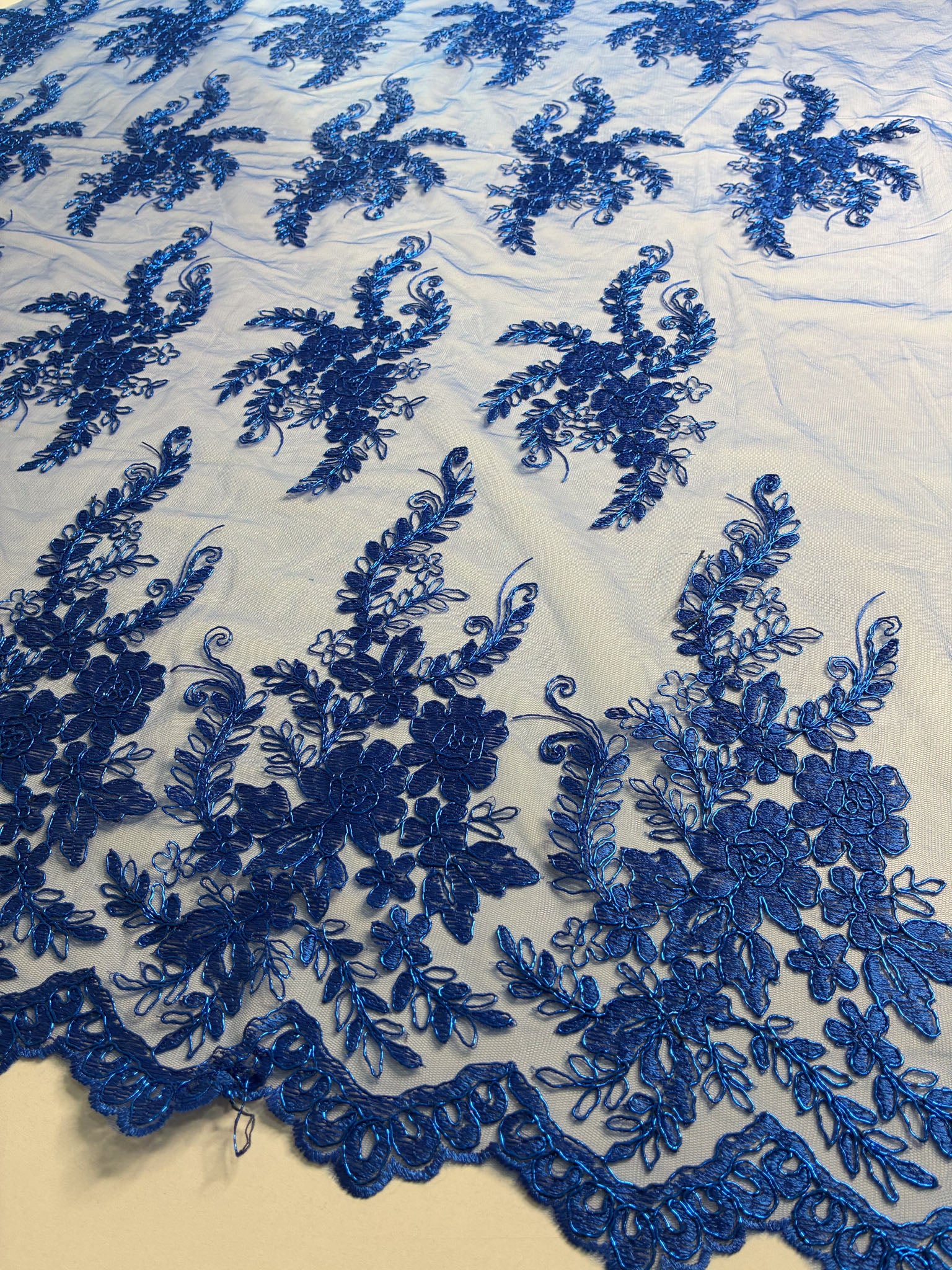 Tule Bordado Metalic Azul Royal - Comprimento: 0,75m X Largura: 1,38m