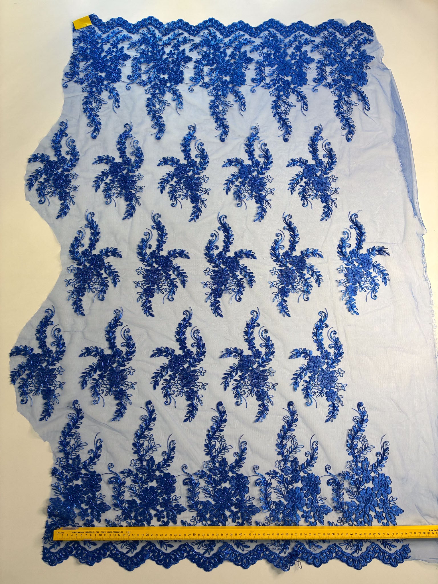 Tule Bordado Metalic Azul Royal - Comprimento: 0,75m X Largura: 1,38m