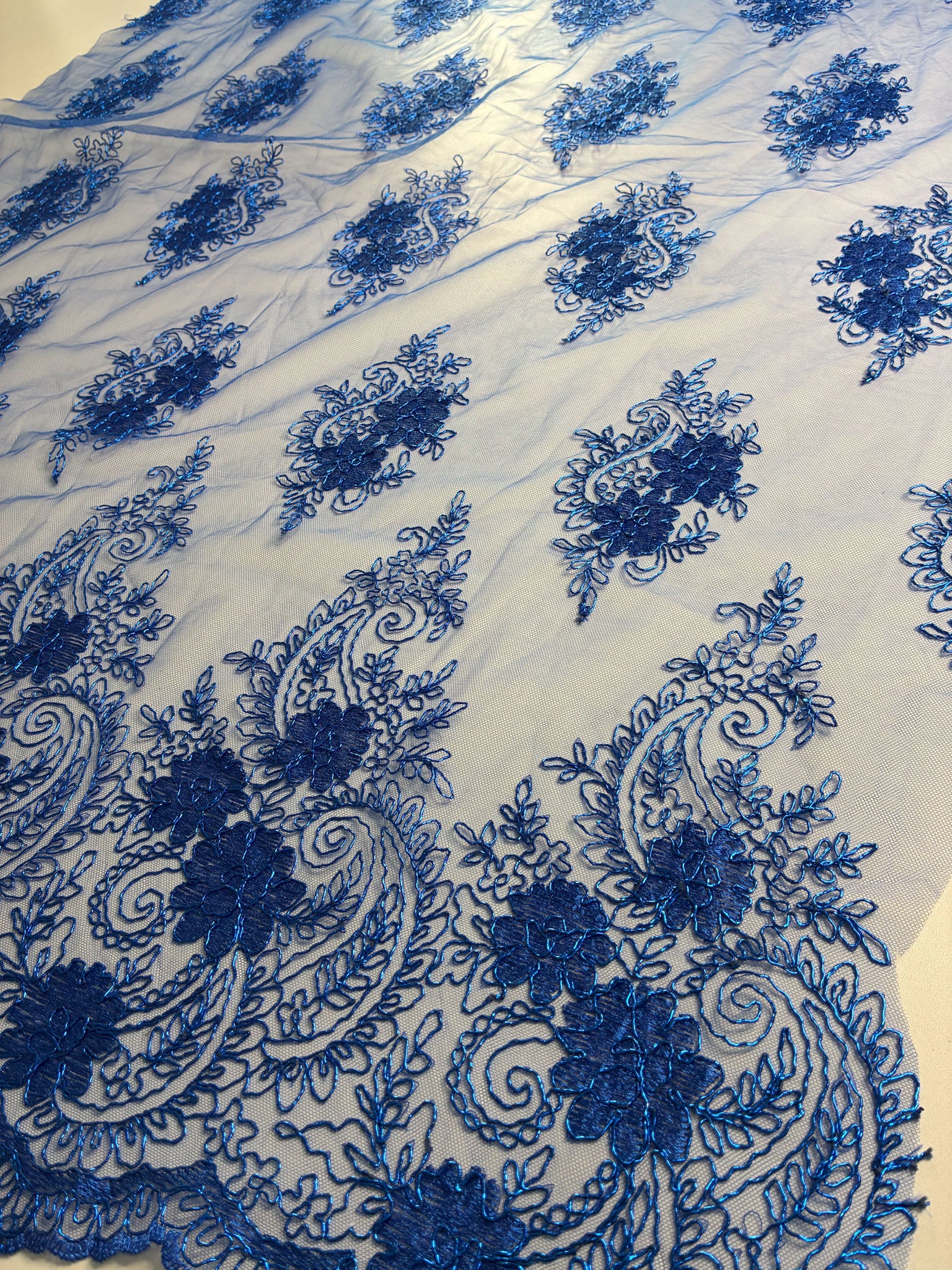 Tule Bordado Metalic Azul Royal - Comprimento: 0,90m X Largura: 1,38m