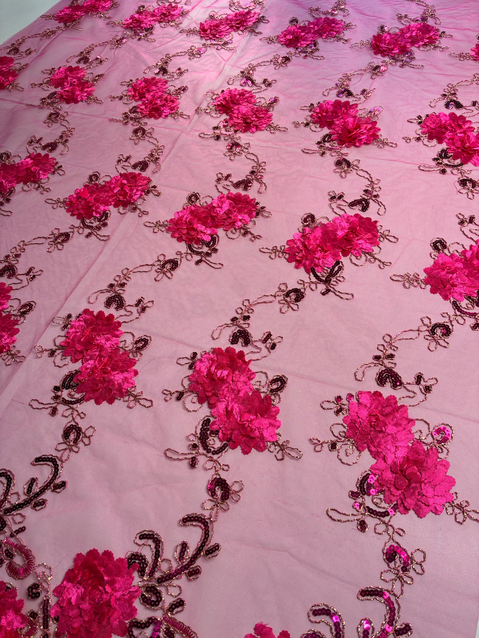 Tule Bordado Gypsy Rosa Pink - Comprimento: 1,00m X Largura: 1,38m