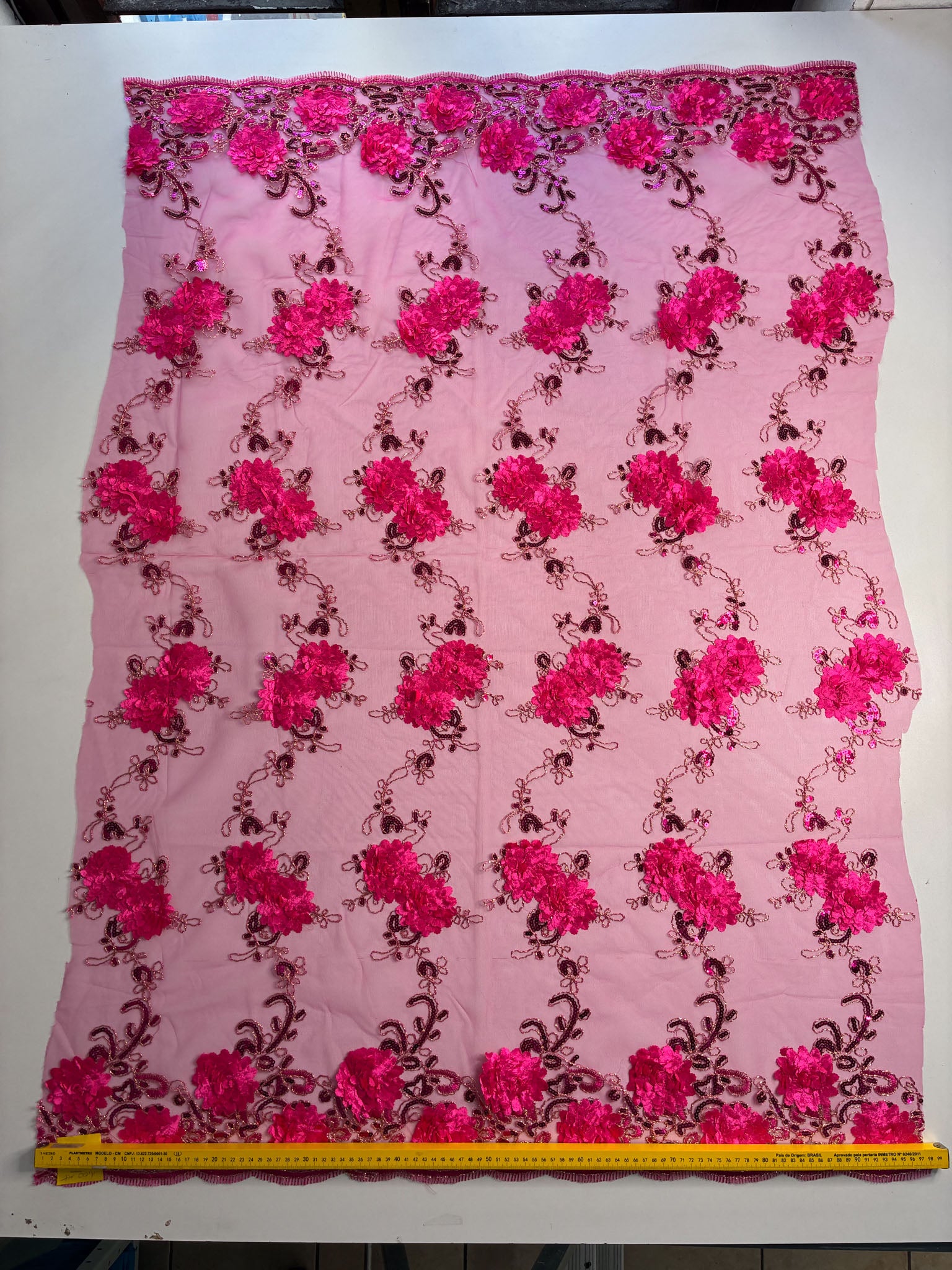 Tule Bordado Gypsy Rosa Pink - Comprimento: 1,00m X Largura: 1,38m
