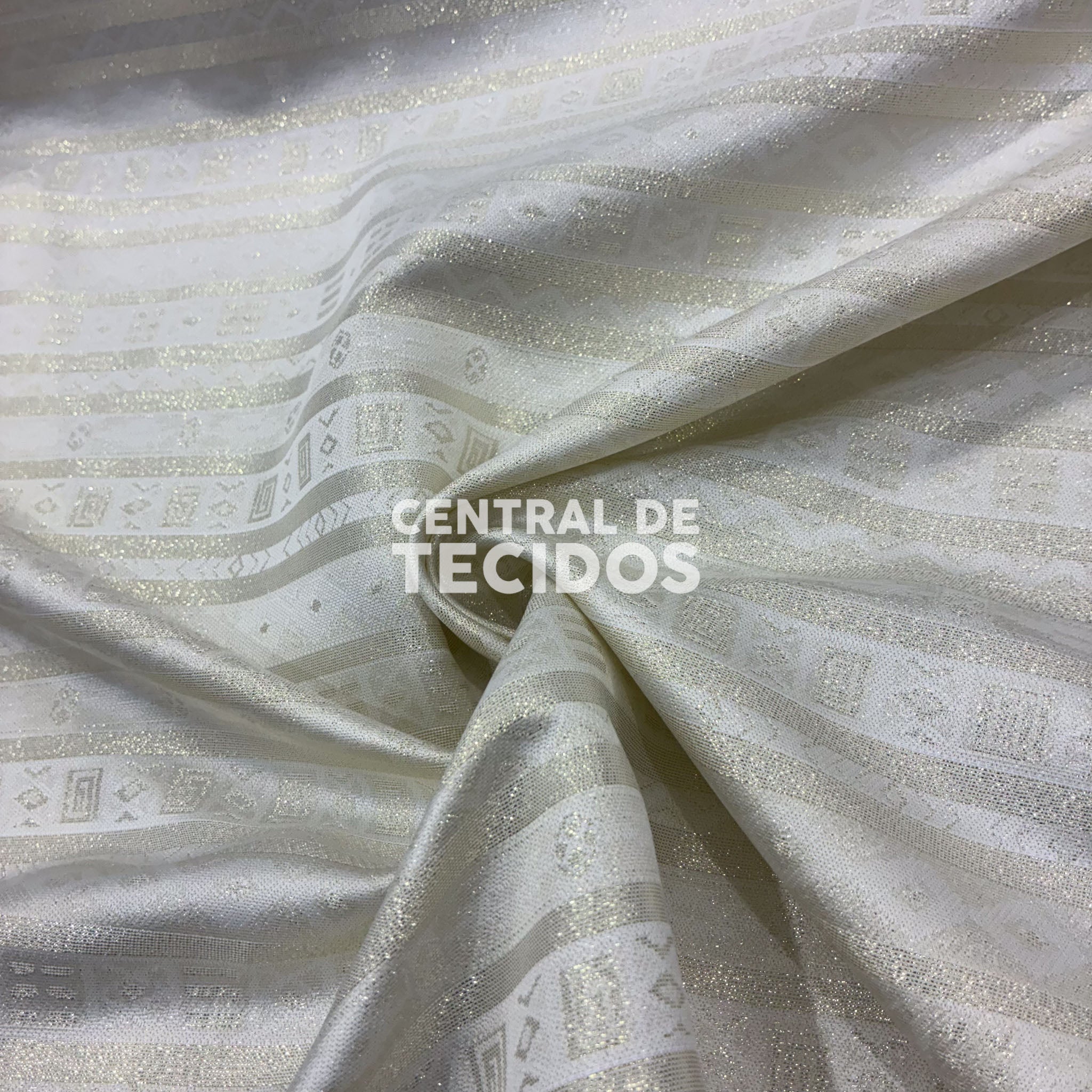 Tecido Jacquard Orixás Branco e Dourado