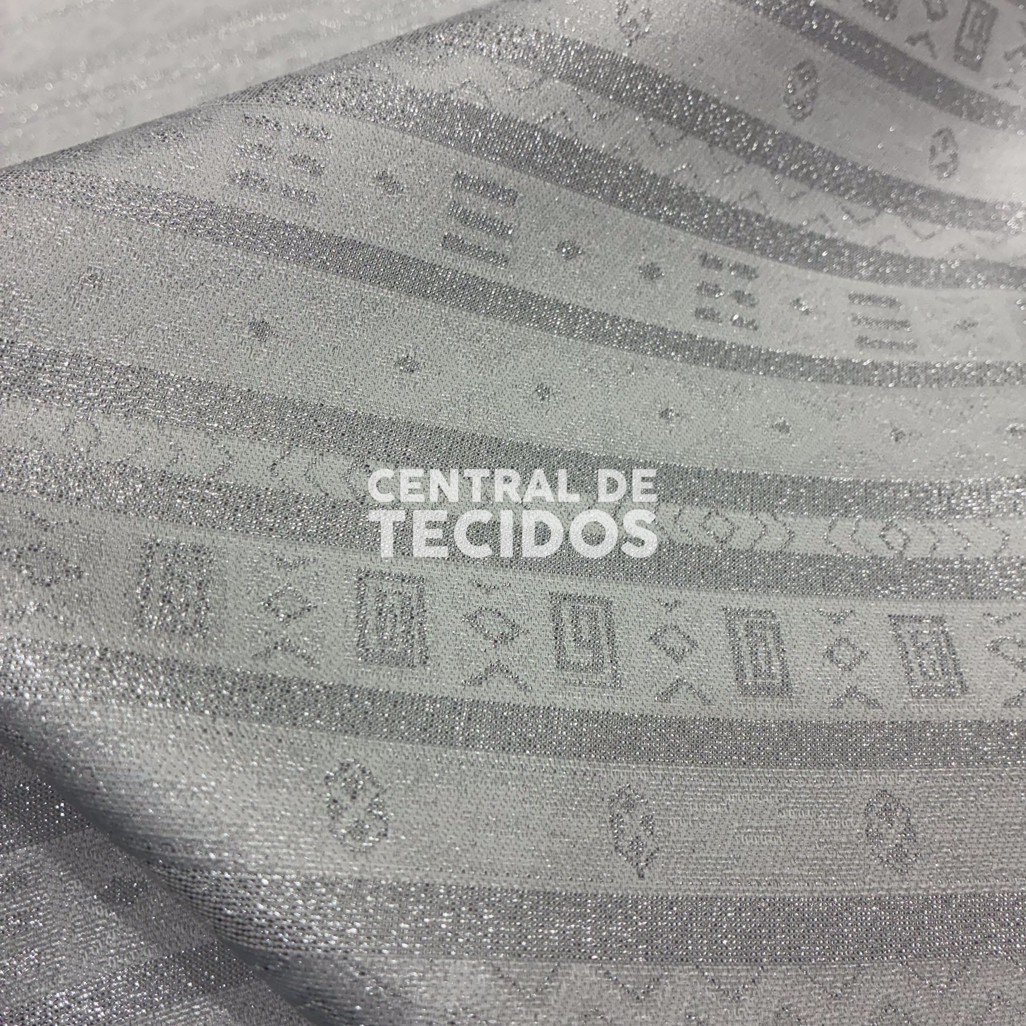 Tecido Jacquard Orixás Branco e Prateado
