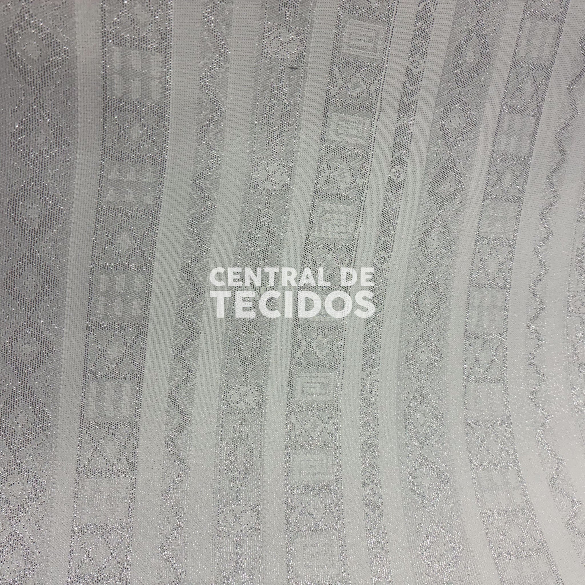 Tecido Jacquard Orixás Branco e Prateado