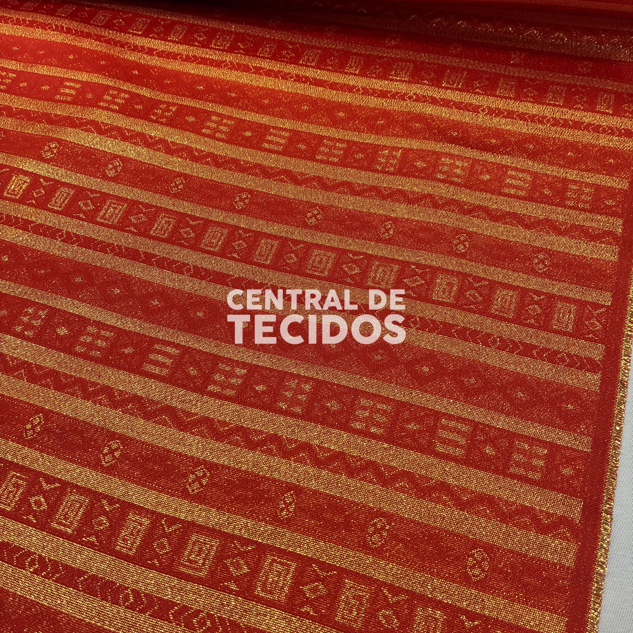 Tecido Jacquard Orixás Vermelho e Dourado