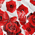 Cetim Rosas e Borboletas Vermelhas Fundo Branco