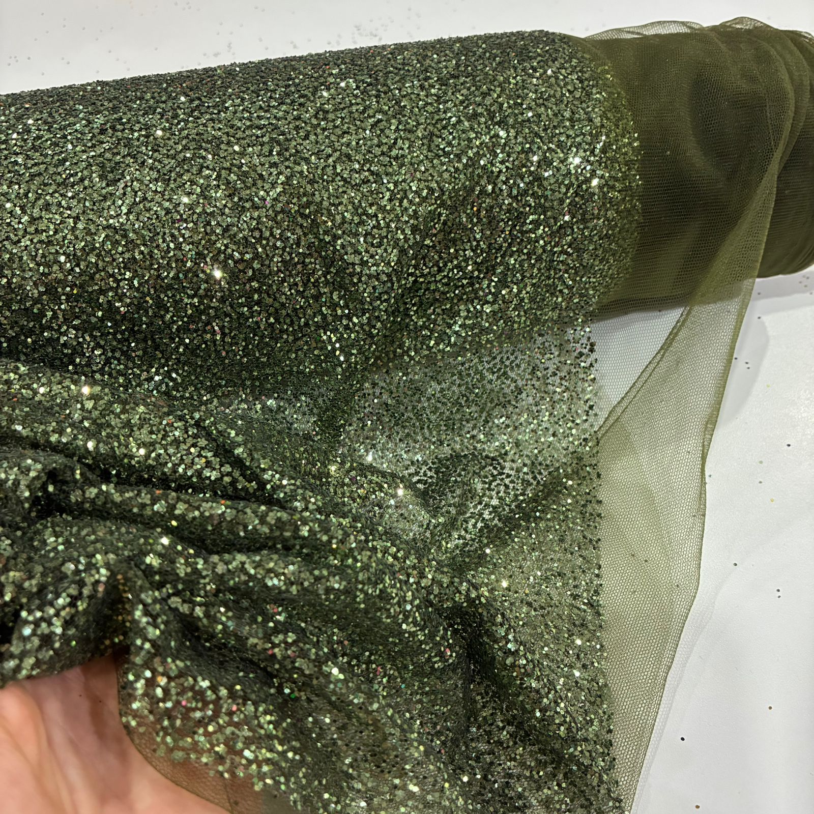 Tule Super Glitter Verde Oliva