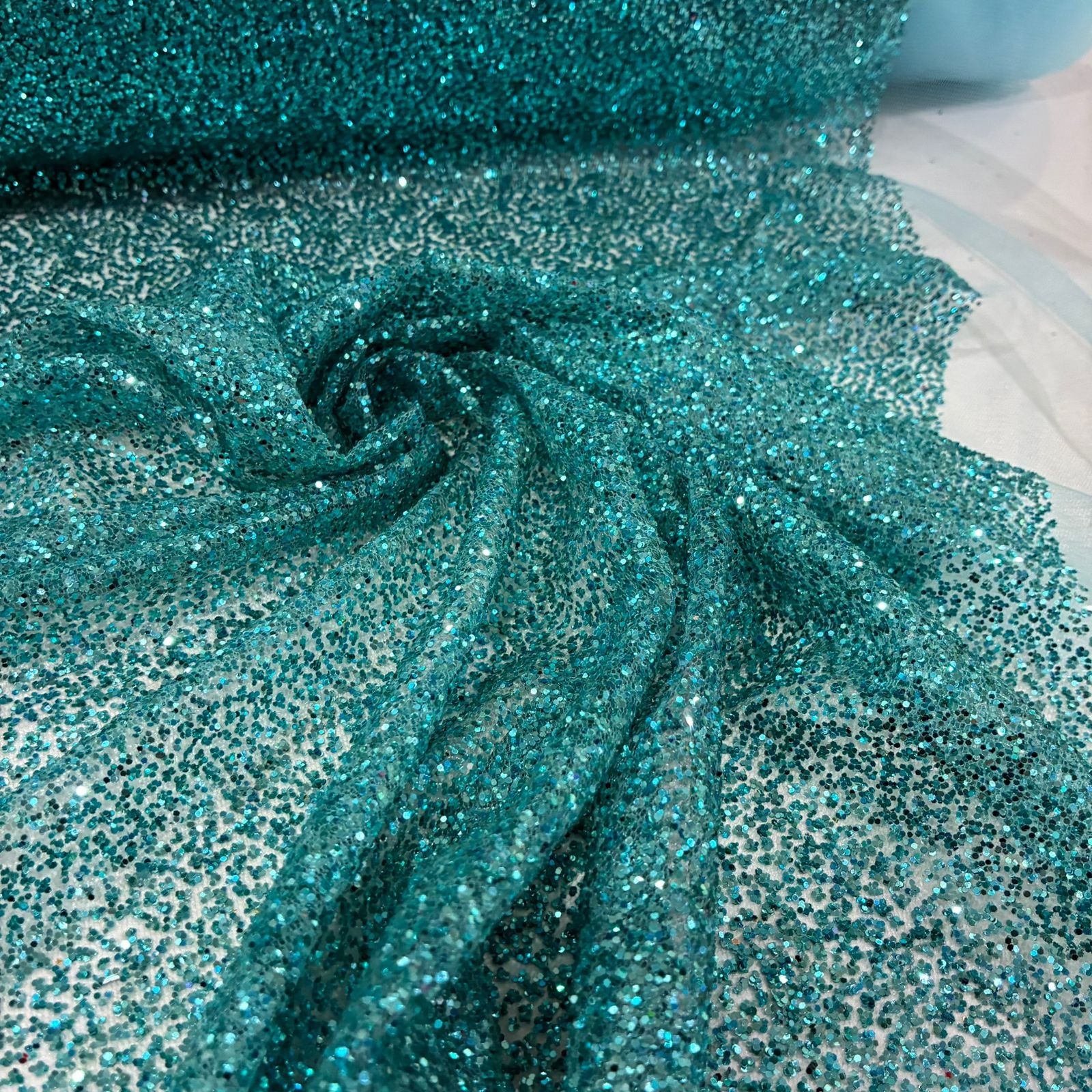 Tule Super Glitter Ciano