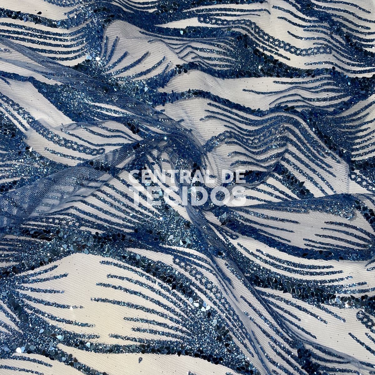 Tule Glitter Diamante Luar Azul Claro