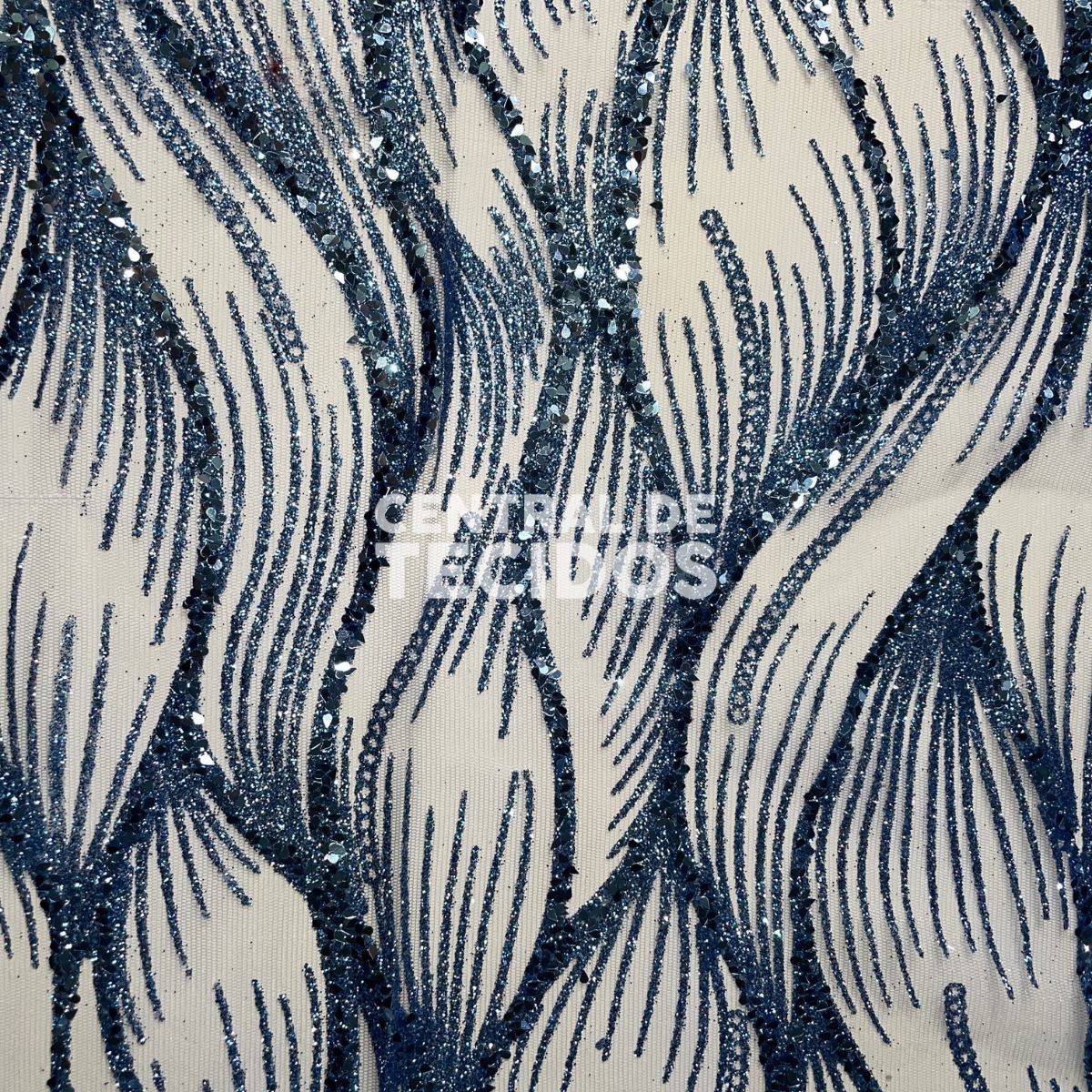 Tule Glitter Diamante Luar Azul Claro