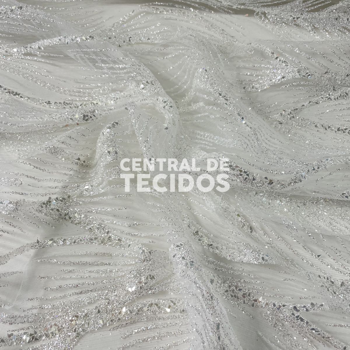 Tule Glitter Diamante Luar Branco