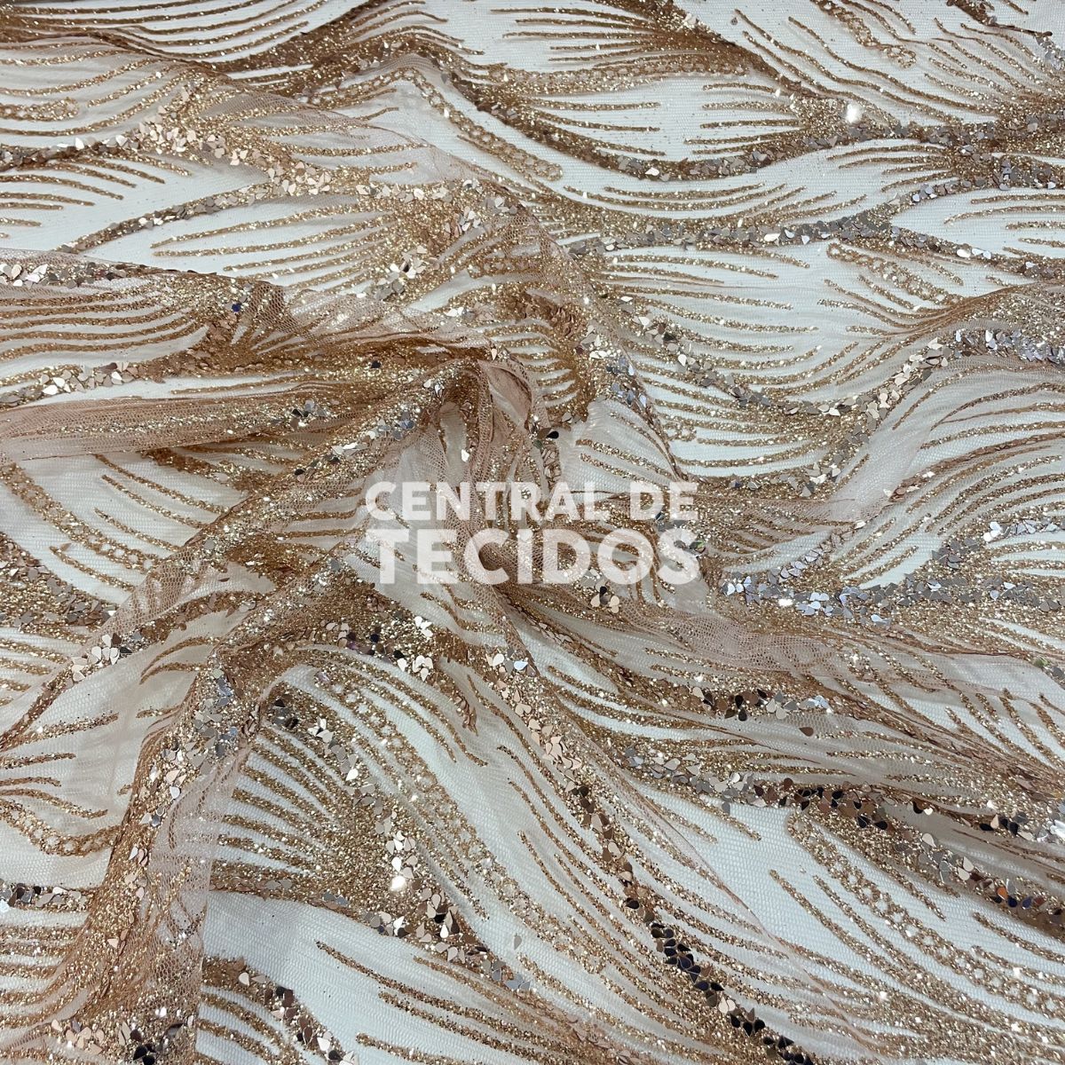 Tule Glitter Diamante Luar Bege