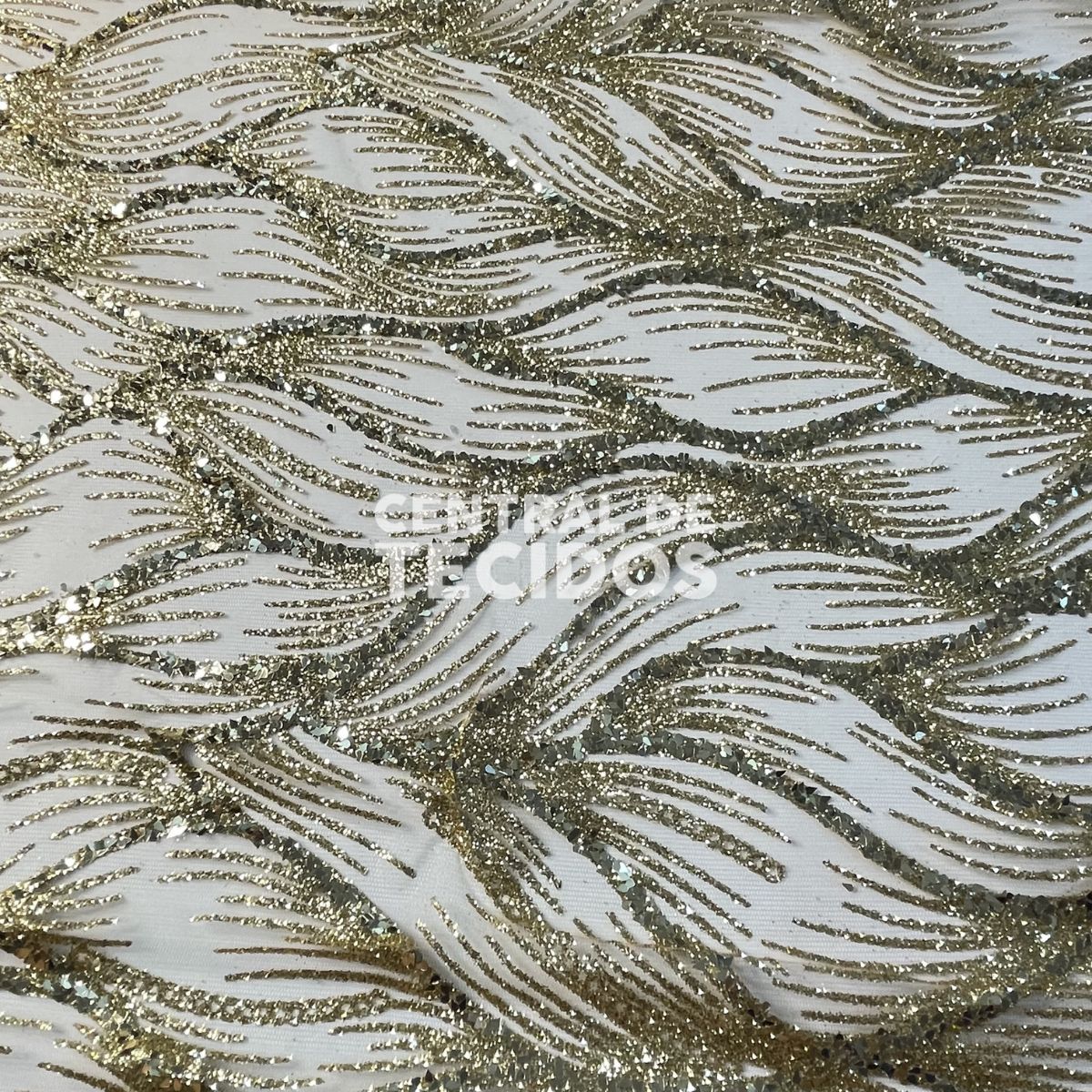 Tule Glitter Diamante Luar Dourado
