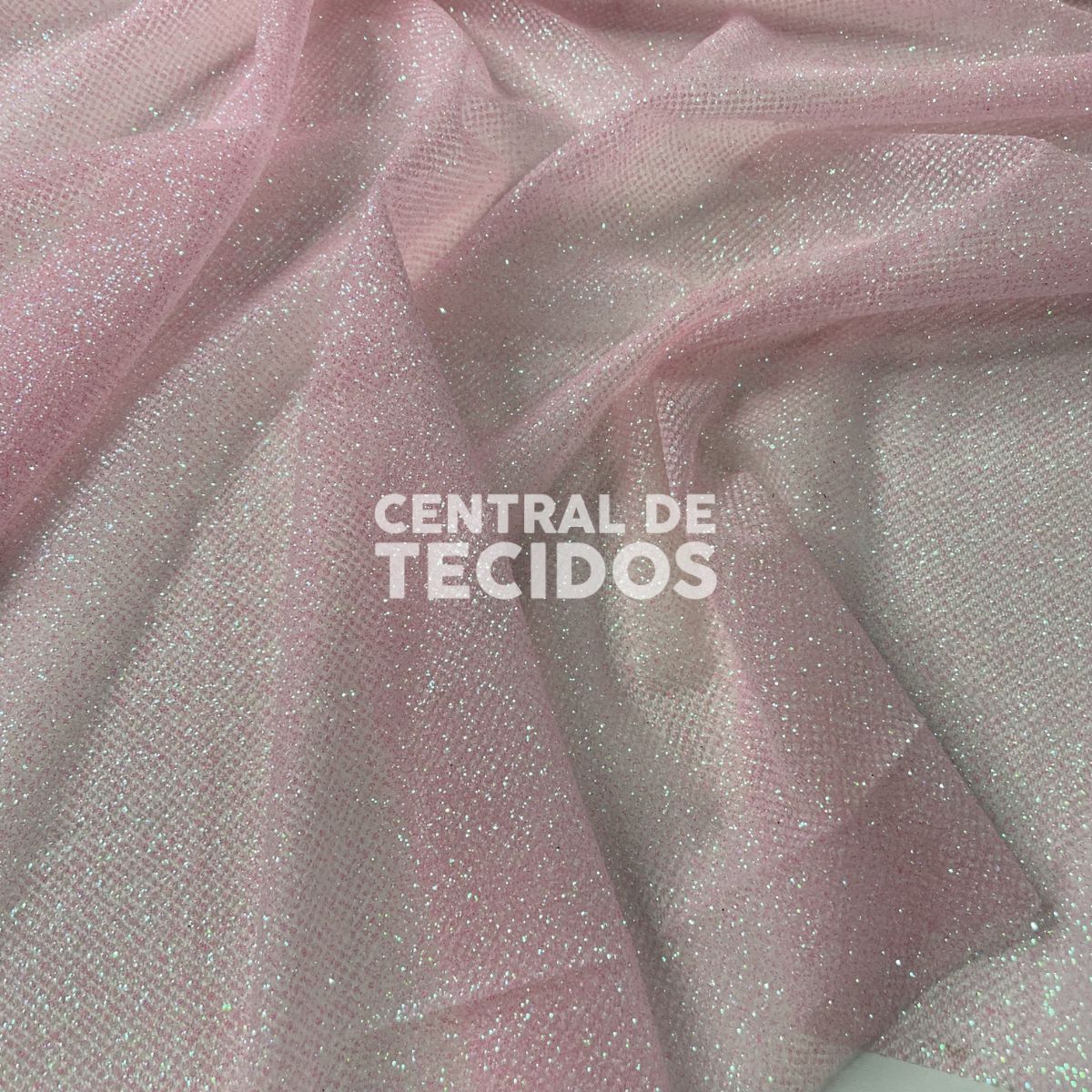 Tule Glitter Marshmellow Rosa Bebê