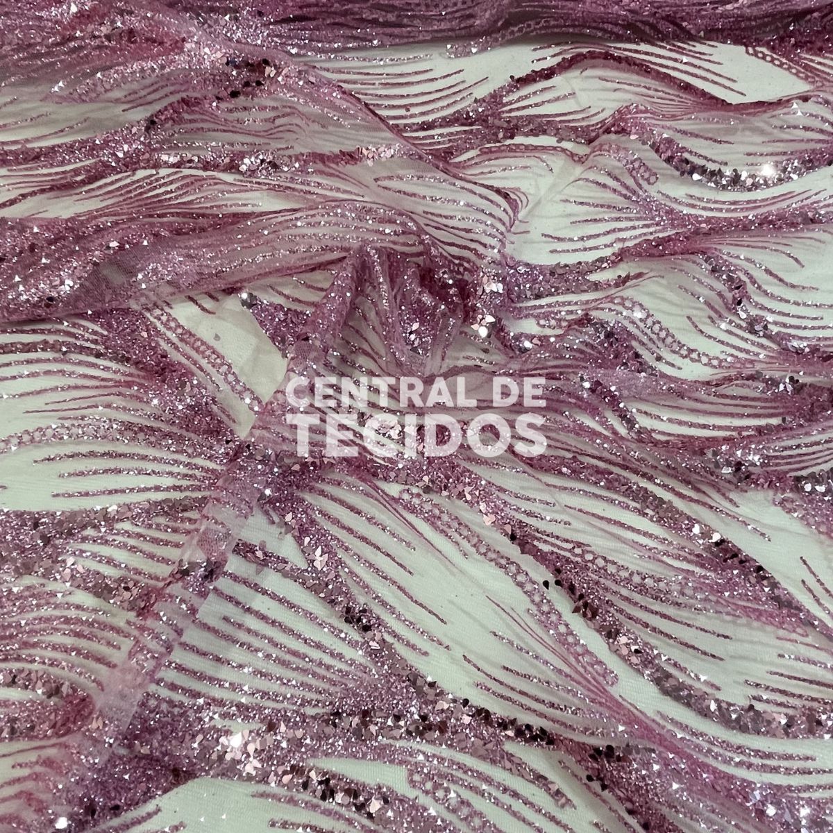 Tule Glitter Diamante Luar Rosa Bebê