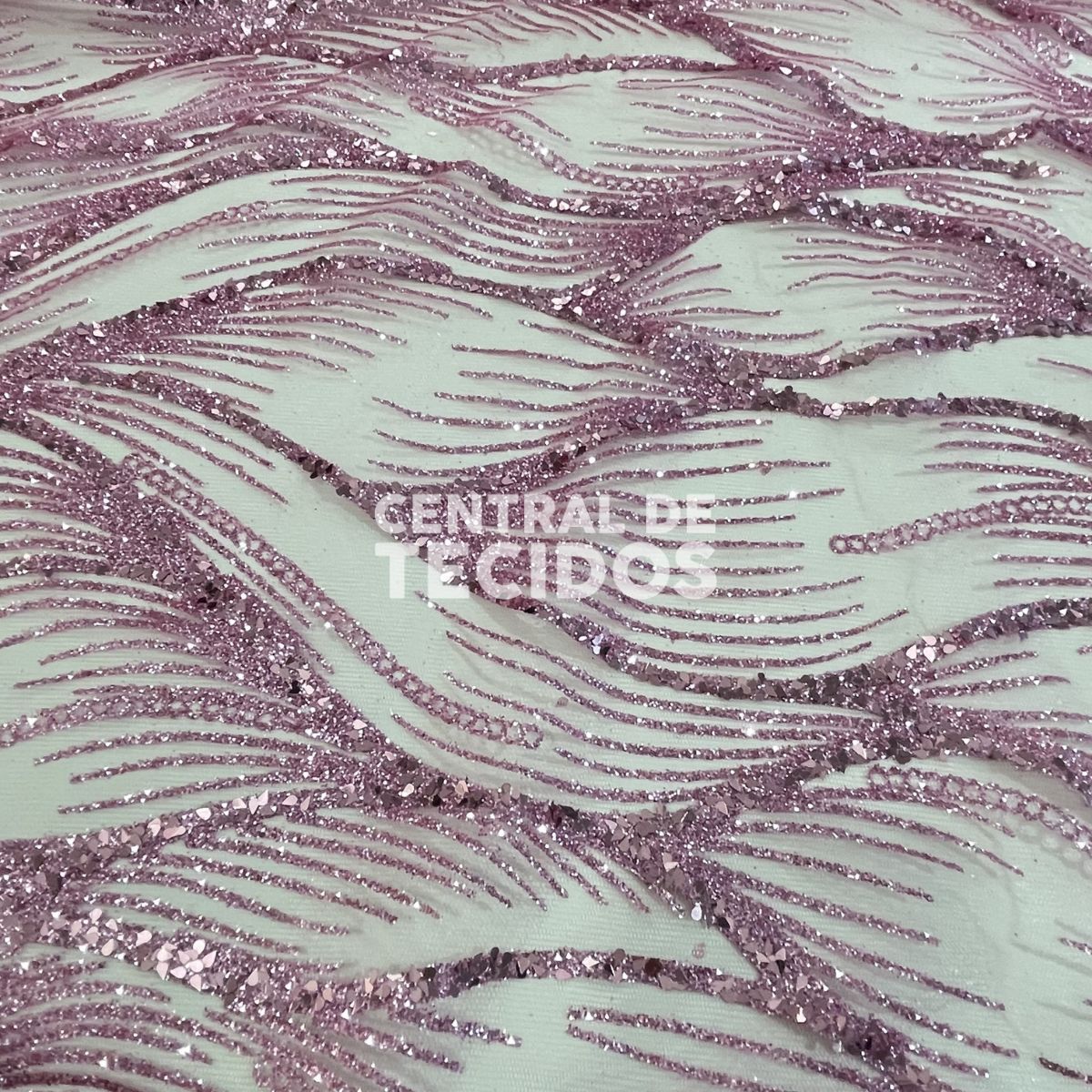 Tule Glitter Diamante Luar Rosa Bebê